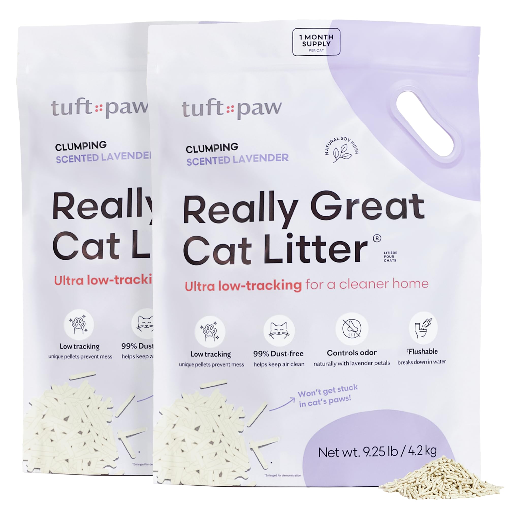 Tuft & Paw Really Great Cat Litter, Low Tracking Tofu Cat Litter, Clumping, Flushable, Odor Control, Dust-Free - 9.25lbs x 2Bags
