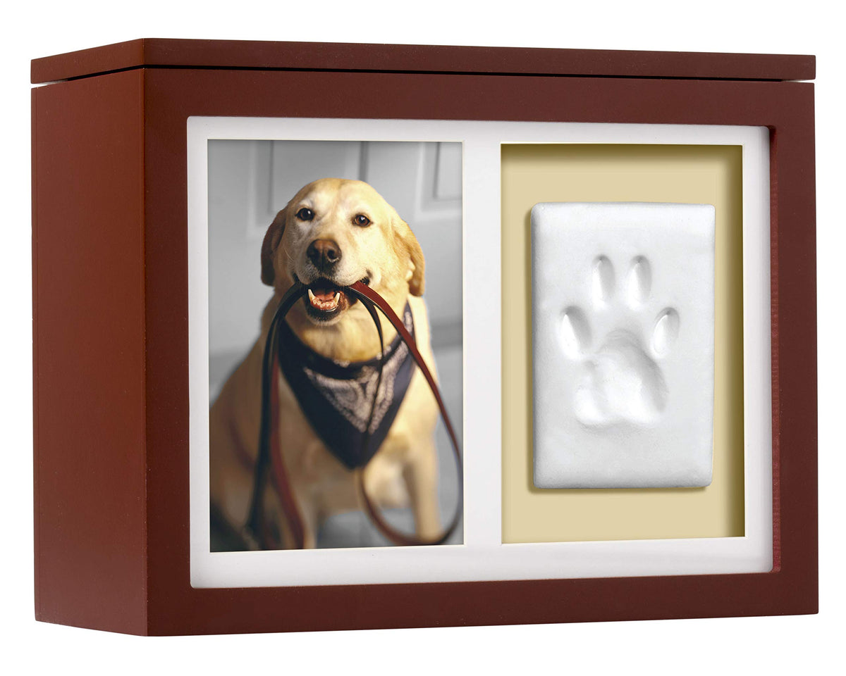 Pearhead Pet Photo Memory Box And Impression Kit For Dog Or Cat Paw Print, Clay Paw Print Urn, Pet Memorial, Espresso