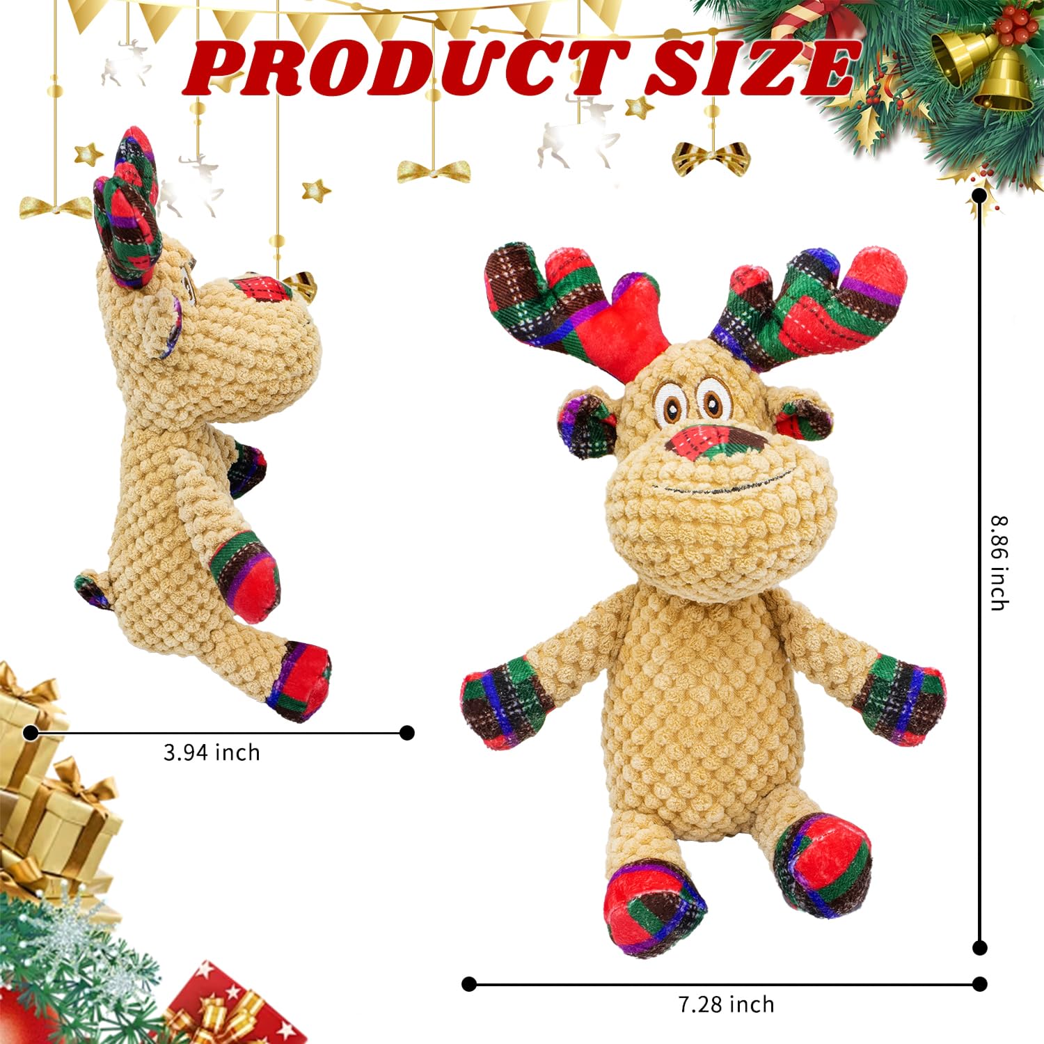 Chongqile Squeaky Christmas Reindeer Dog Toys, Interactive Plush Dog Toys For Small And Medium Dogs, Suitable For Trainning And