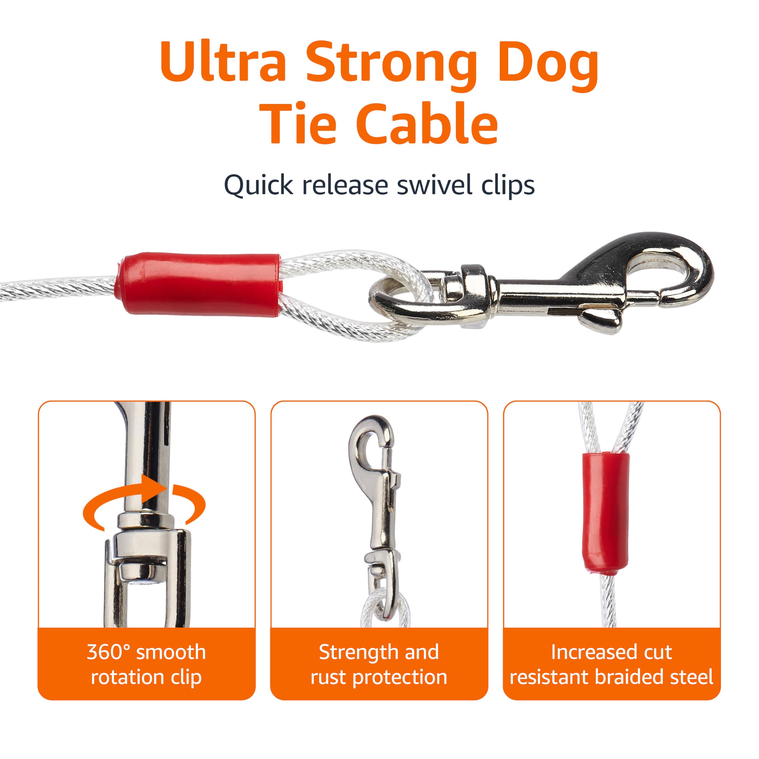 Amazon Basics Tie-Out Cable For Dogs Up To 90 Lbs, 25 Feet, Set Of 2, White