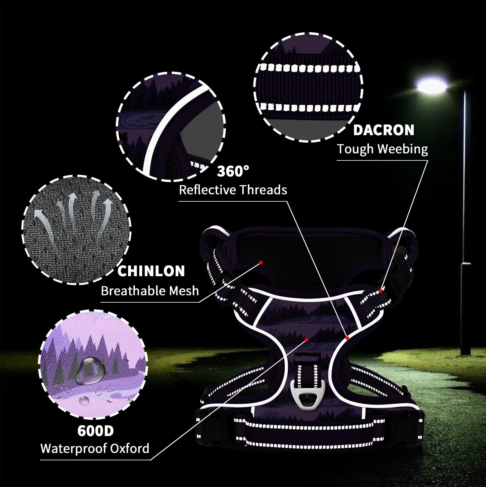 Timos Dog Harness,No-Pull Pet Harness Adjustable Soft Padded Dog Vest,Reflective No-Choke Pet Oxford Vest With Easy Control Hand