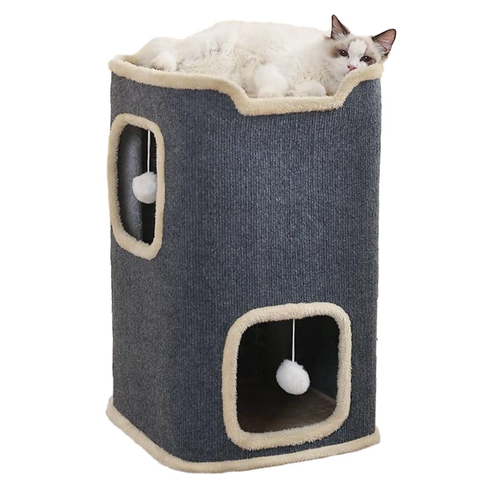 Pempet Cat House For Indoor Cat Beds, Multi-Level Cat Condo Foldable Cat Cave(2-Level)