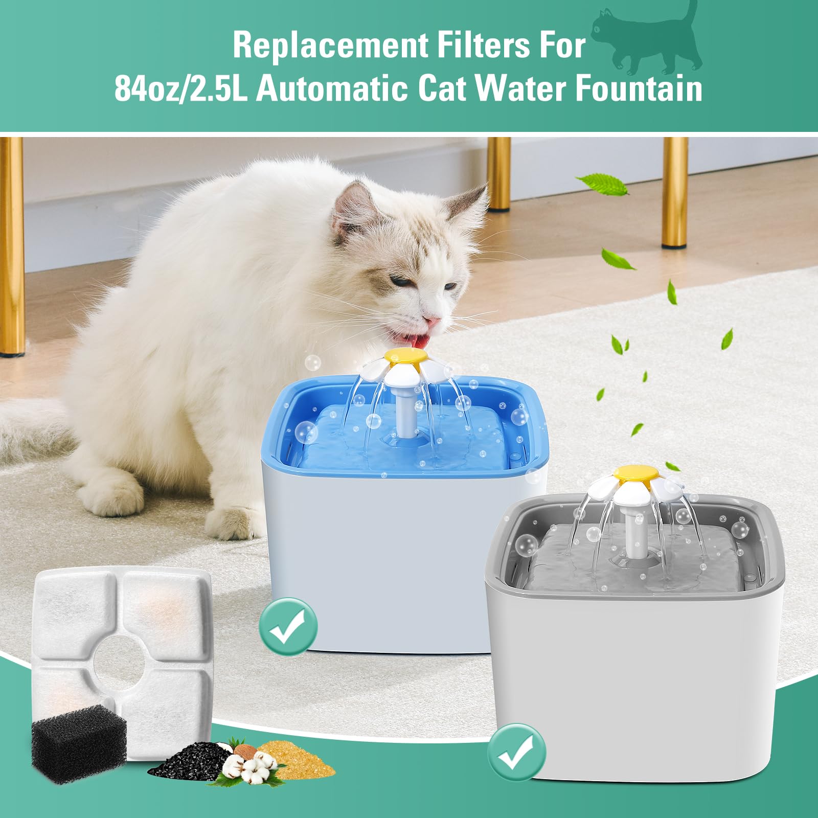 4 Pack Replacement Filters & 4 Pack Pre-Filter Sponges For 84Oz/2.5L Automatic Pet Fountain, Bflicroy Cat Water Fountain Filter,