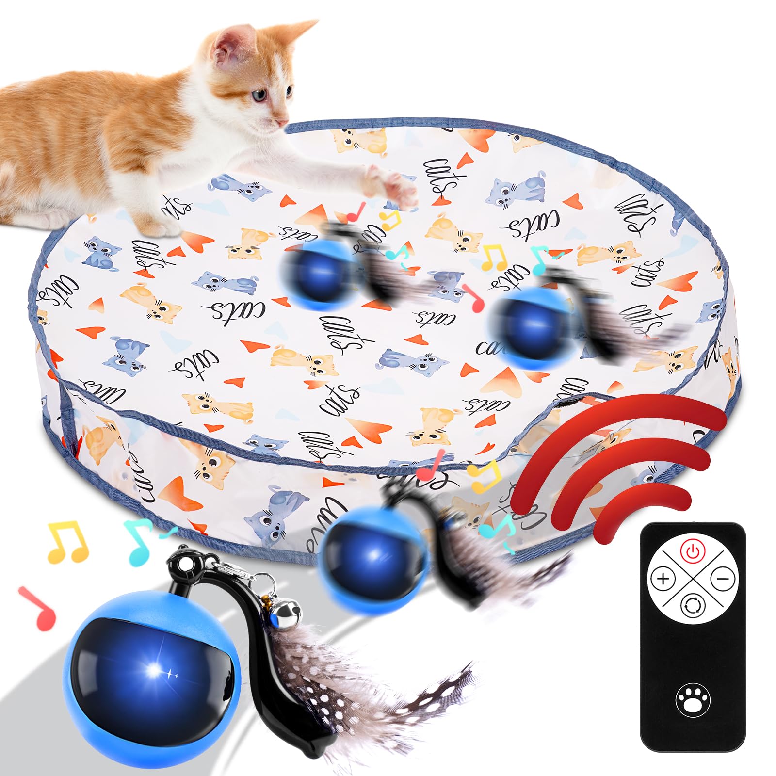 Eisfiel Interactive Cat Toys For Indoor Cats, Cat Play Mat Toy, Automatic Motion Activated Moving Ball Hide And Seek Cat Toy Gam