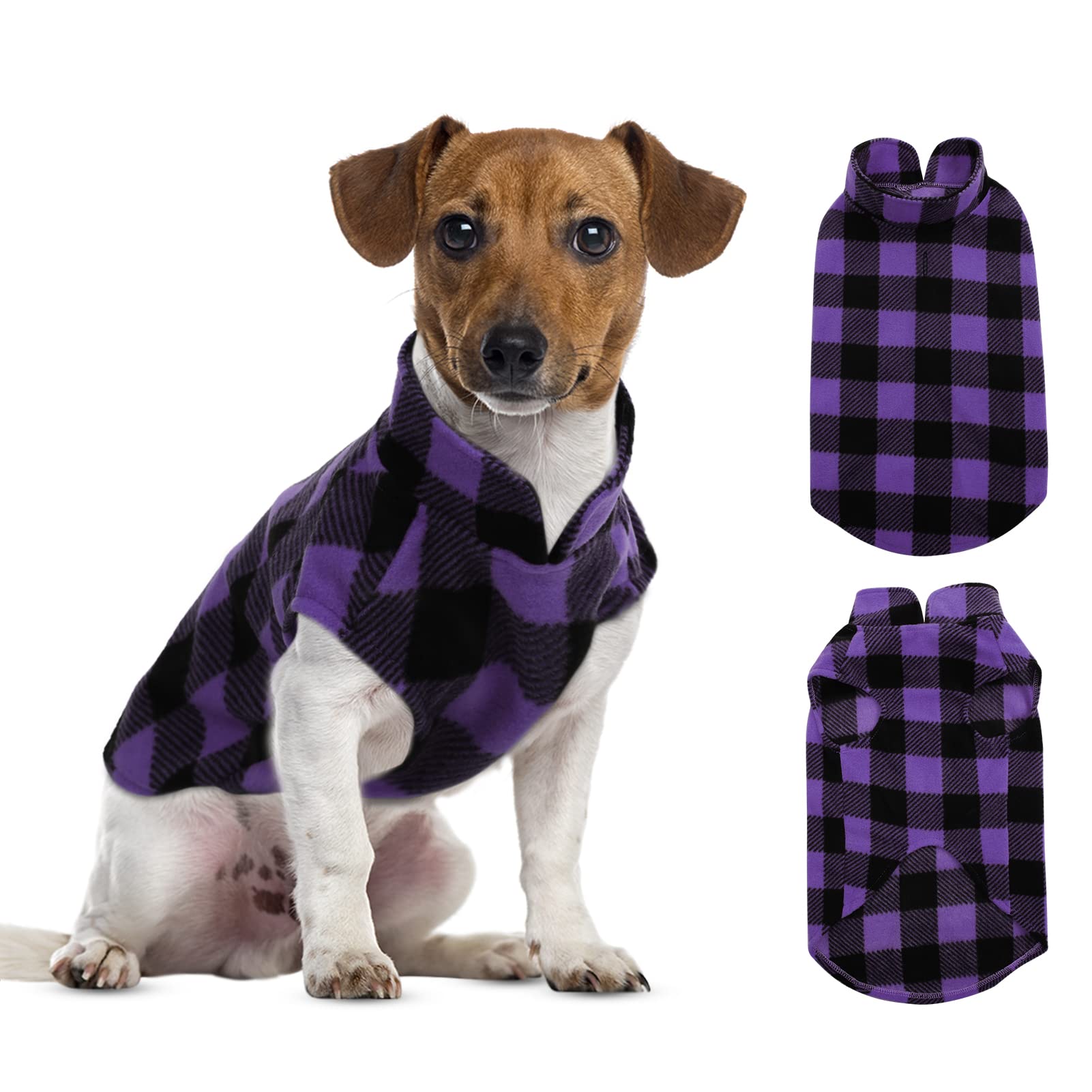 Asenku Plaid Dog Fleece Vest - Soft Comfortable Pet Pajamas, Warm Winter Dog Shirt, Cold Weather Coat Jacket For Small & Medium 