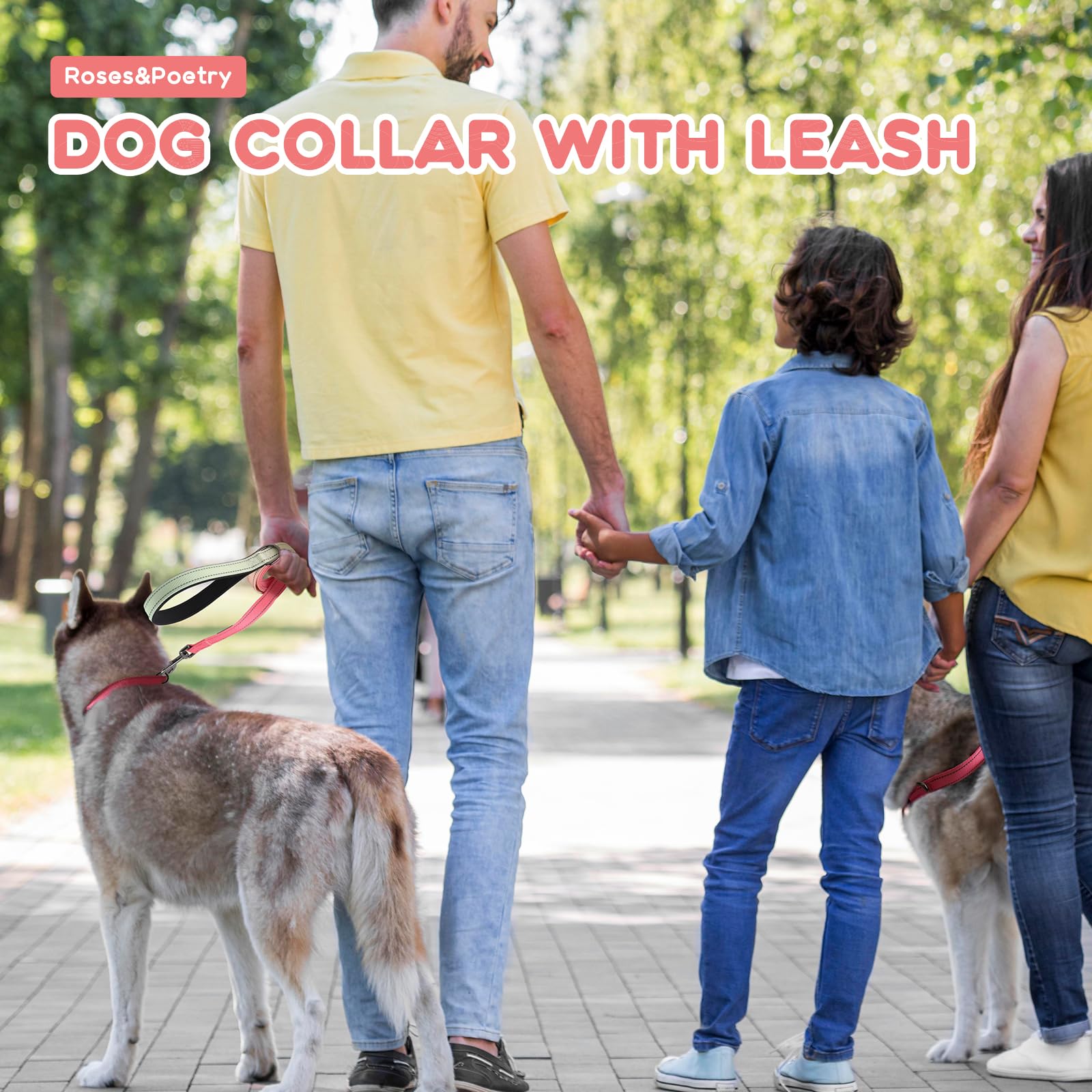 Roses&Poetry Pink Small Dog Collar And Leash Set, Reflective Puppy Leash And Collar Sets, Adjustable Durable Collars With Leashe