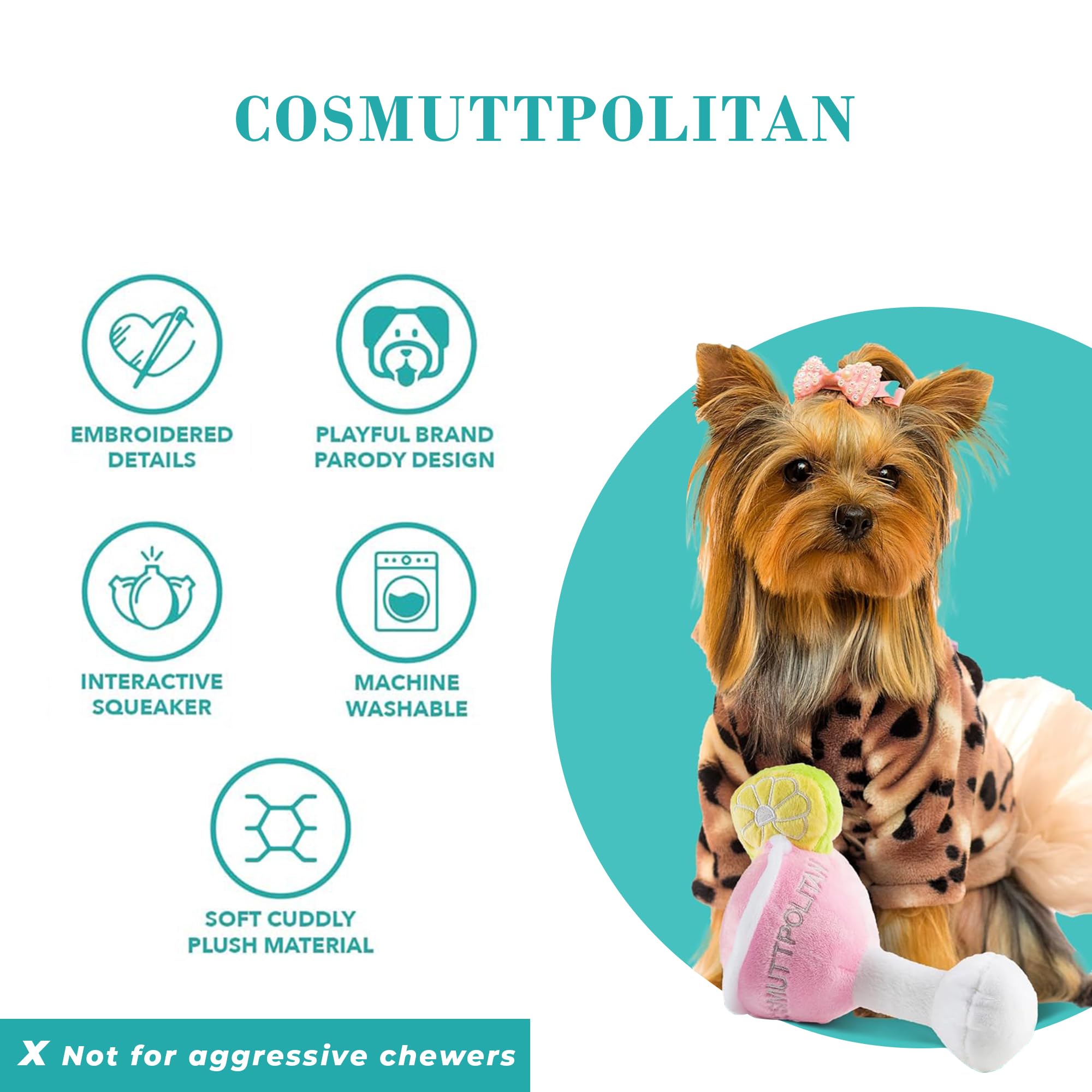 Haute Diggity Dog Cosmuttpolitan, Plush Designer Dog Toys With Interactive Squeaker, Stimulating Pet Enrichment, Machine-Washabl
