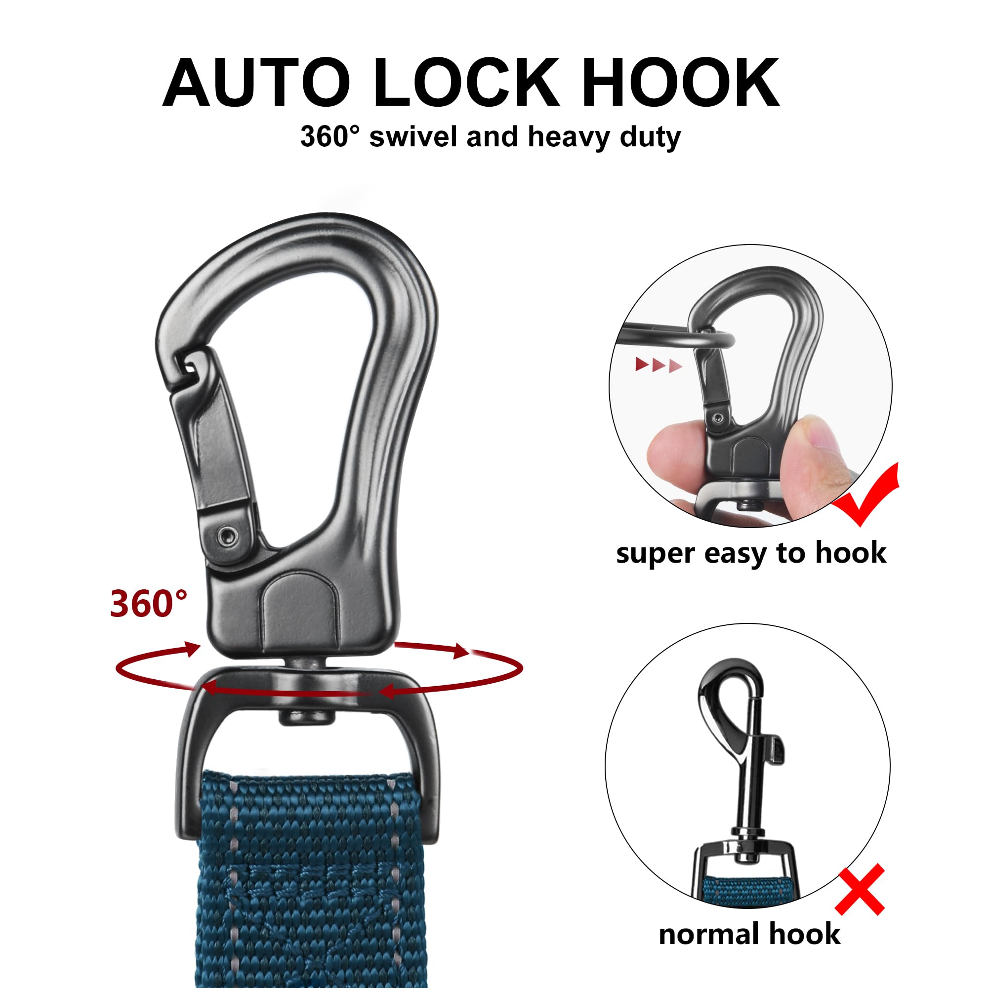 Twoear 5Ft 1In Strong Blue Dog Leash With 2 Padded Handles, Traffic Handle Extra Control, Comfortable Soft Dual Handle, Auto Lock Hook, Reflective Walking Lead For Small Medium And Large Dogs