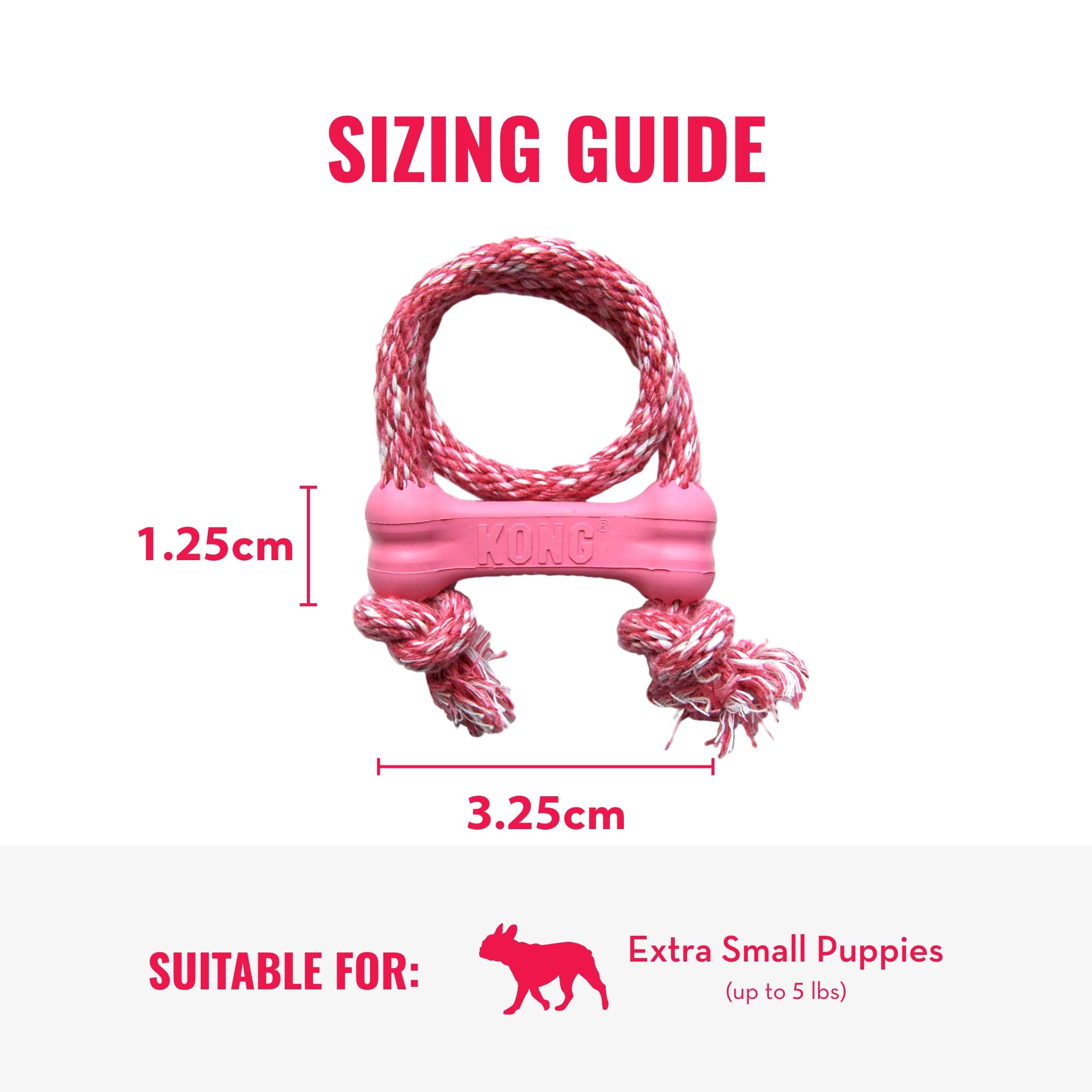 Kong Puppy Goodie Bone With Rope - Natural Rubber Bone With Cotton Rope - Teeth Cleaning Chew Toy For Growing Puppies - For Xs P