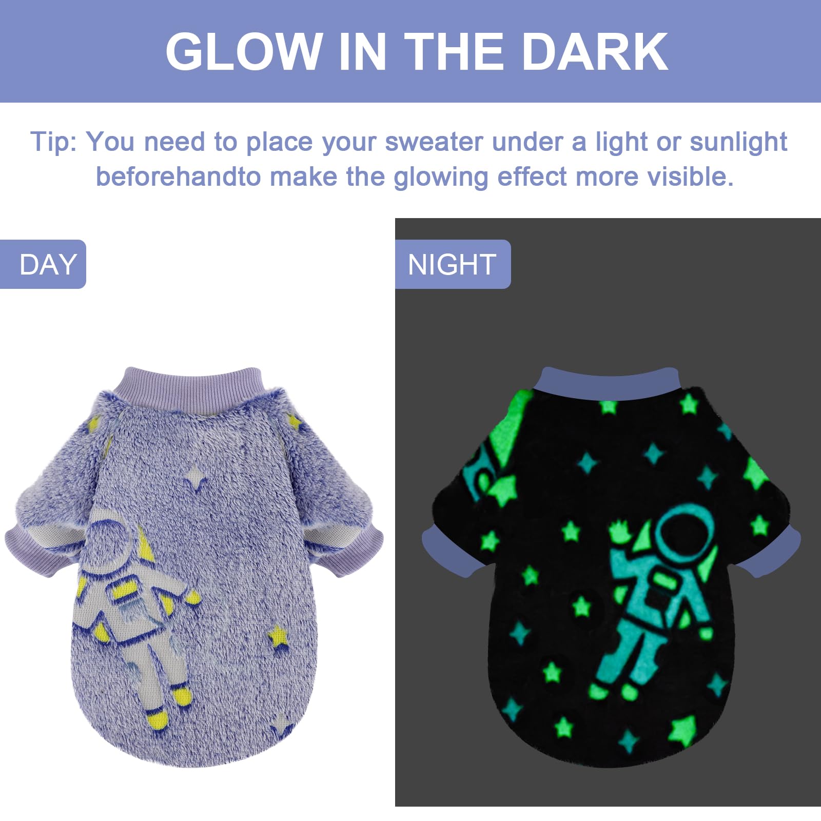 Kosiyi Small Dog Sweater Night Glow Fleece Clothes For Girl Boy, Warm Pullover Sweatshirt, Winter Pet Coat Jacket Cat Costume, F