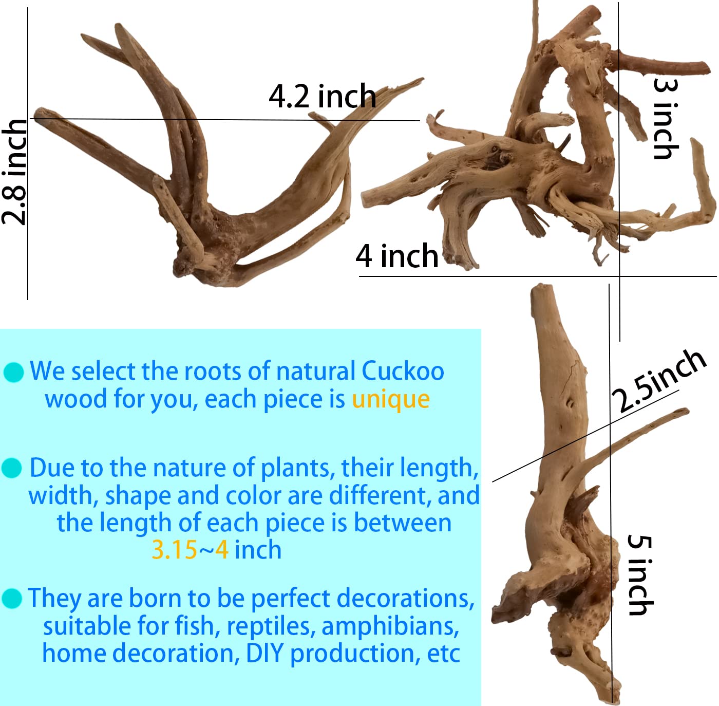 Vmiapxo 8 Pieces Natural Driftwood For Aquarium Decor, Assorted Sinkable Spider Wood, Reptile Drift Wood Branches Fish Tank Deco