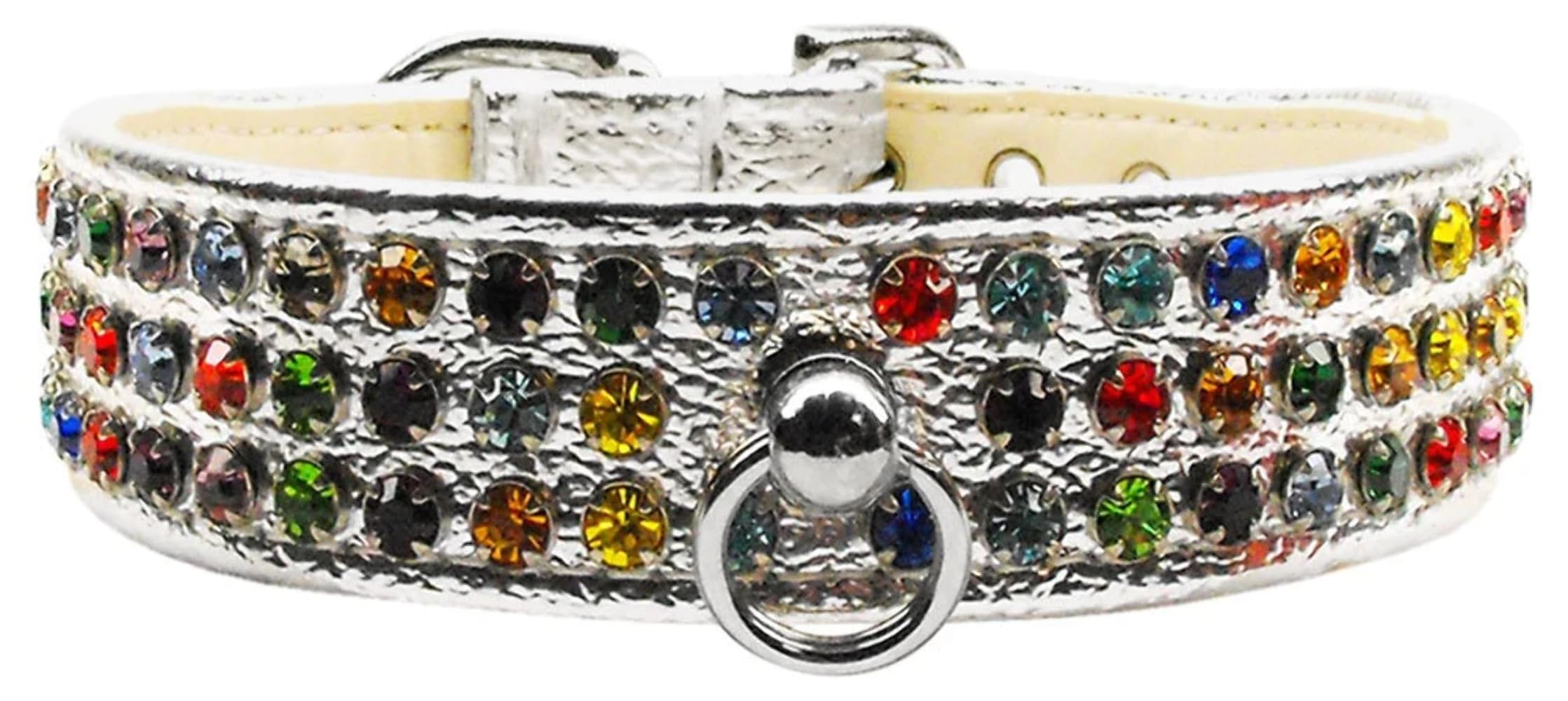 Dog, Puppy & Pet Collar, &quot;Mardi Gras Three Row Confetti Jewel Set&quot; Gold 16