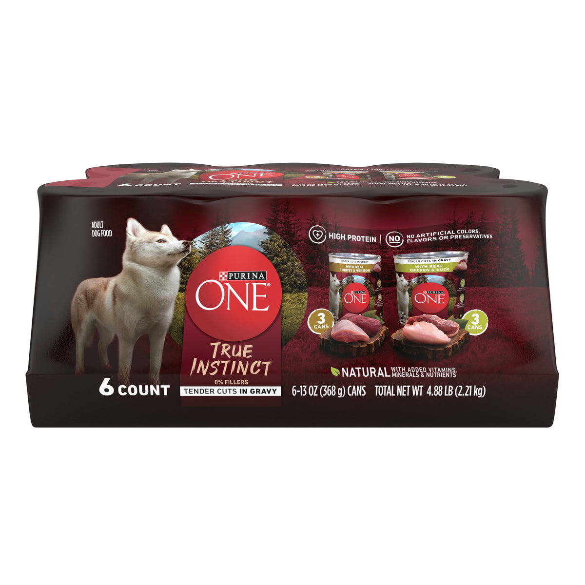 Purina One True Instinct Tender Cuts In Gravy With Real Turkey And Venison, And With Real Chicken And Duck High Protein Wet Dog Food Variety Pack - (Pack Of 6) 13 Oz. Cans