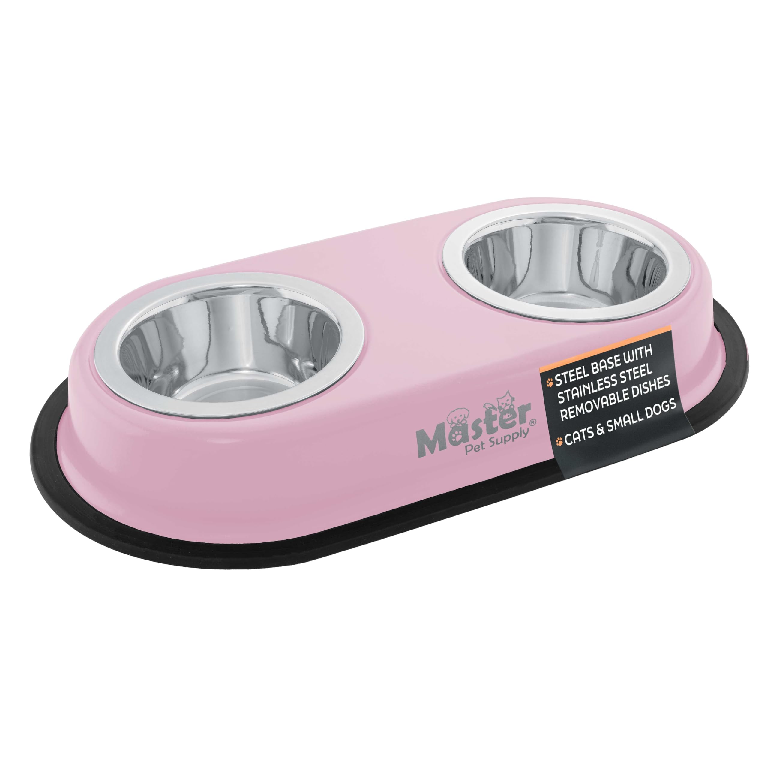 Master Pet Supply Double Dog Bowls Set with Elevated Base and 2 (8 oz) Stainless Steel Removable Dishes (Rose Quartz) - Double C