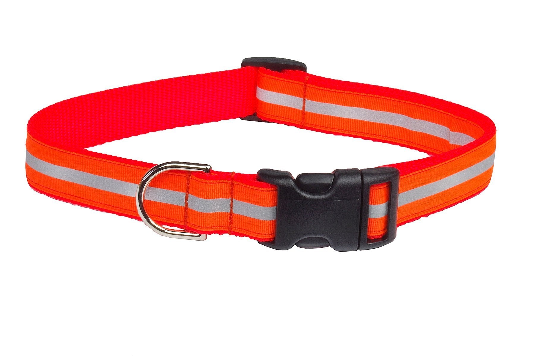 Medium Reflective Neon Orange Dog Collar: 3/4 Wide, Adjusts 13-20 - Made in USA.