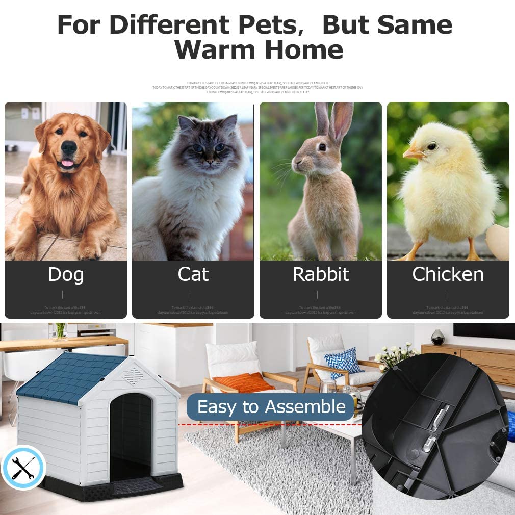 Indoor Outdoor Dog House Big Dog House For Small Medium Large Dogs 39 Inch High Plastic Dog Houses All Weather Dog House With Base Tough Durable House With Air Vents Elevated Floor Water Resistant