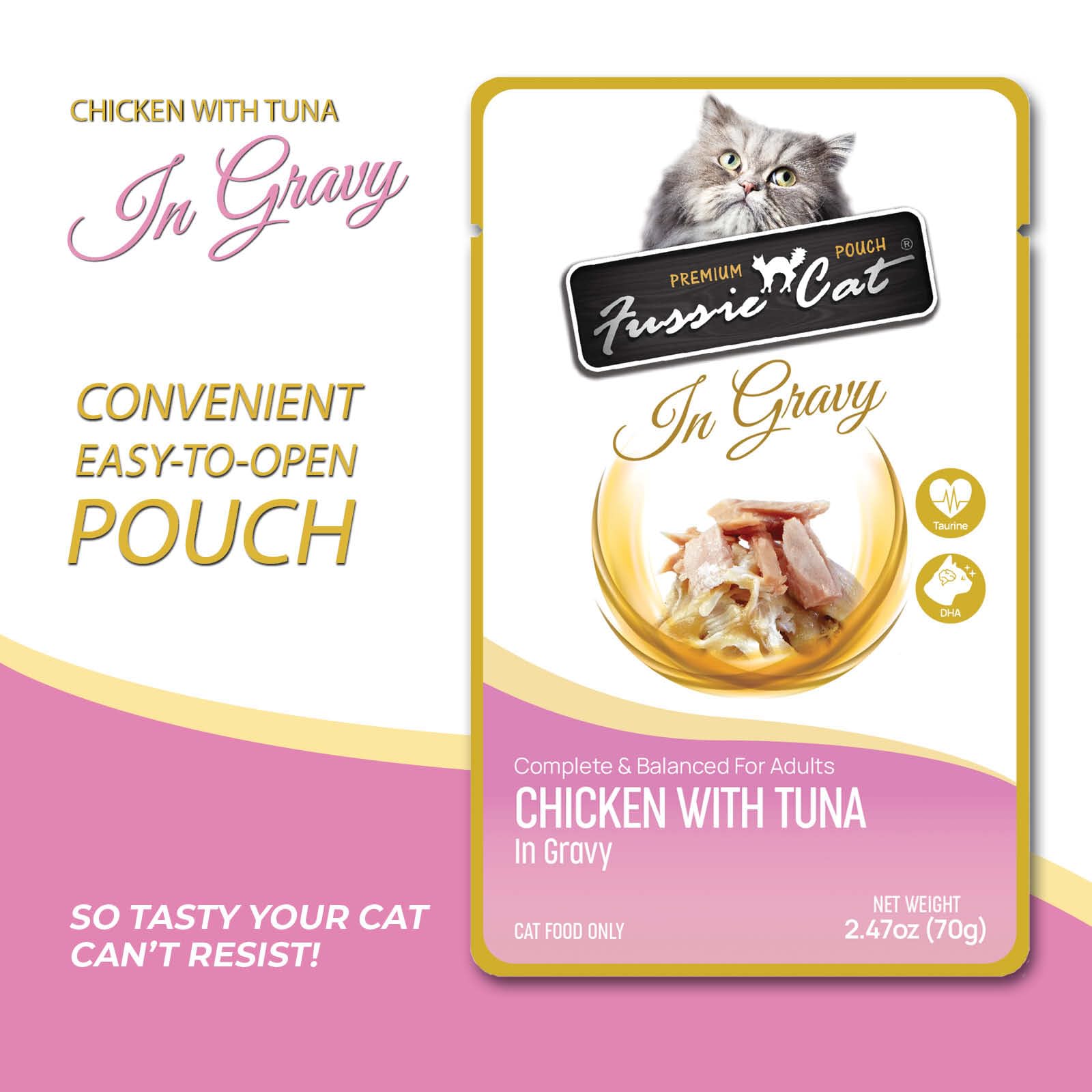 Fussie cat Premium Chicken w/Tuna in Gravy 2.47 Oz (Pack of 12)