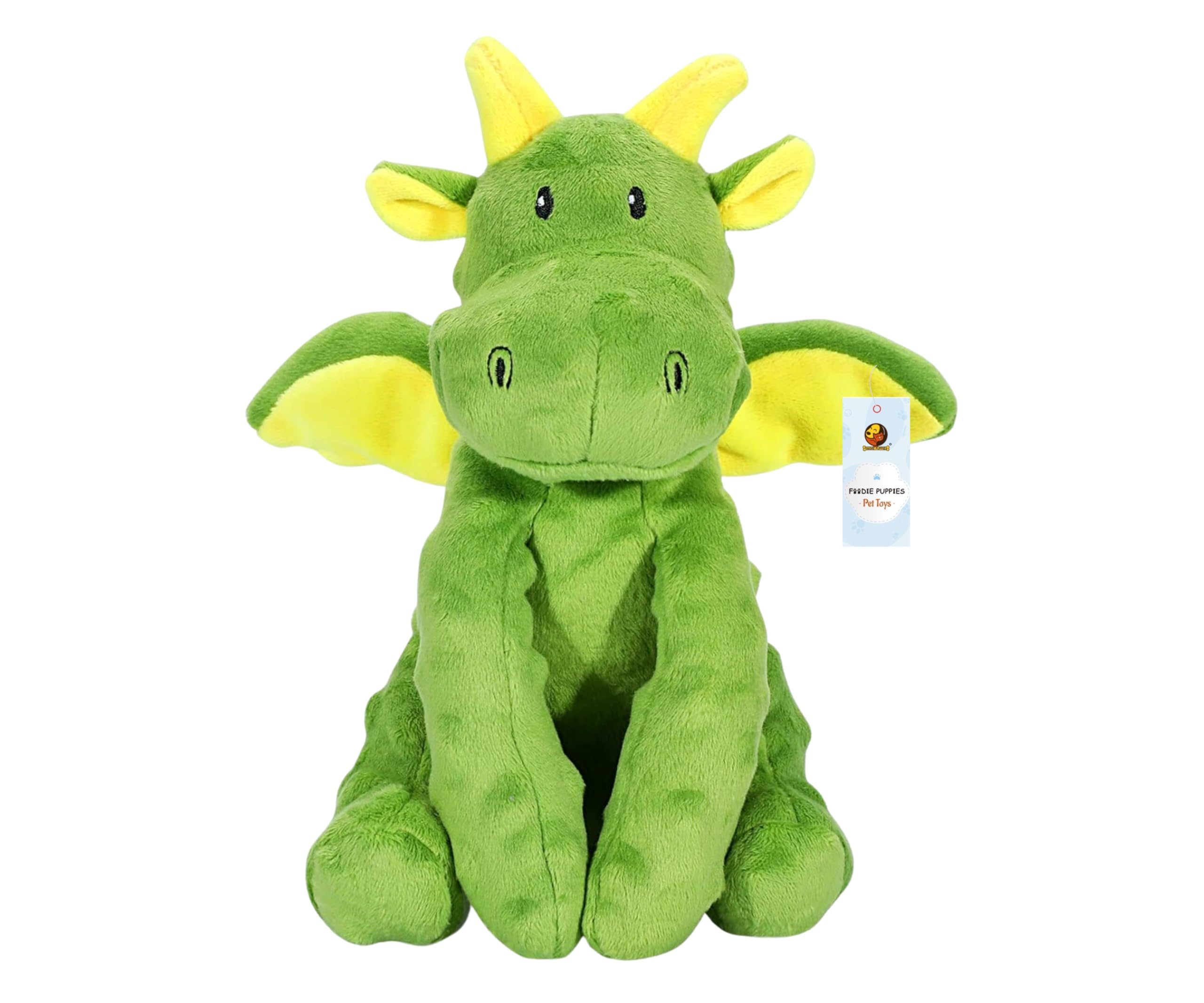Foodie Puppies Interactive Dog Squeaky Plush Toy  (Green Bubble Dragon) | Crinkle Papered, Cotton Stuffed Chew Toy For Teething