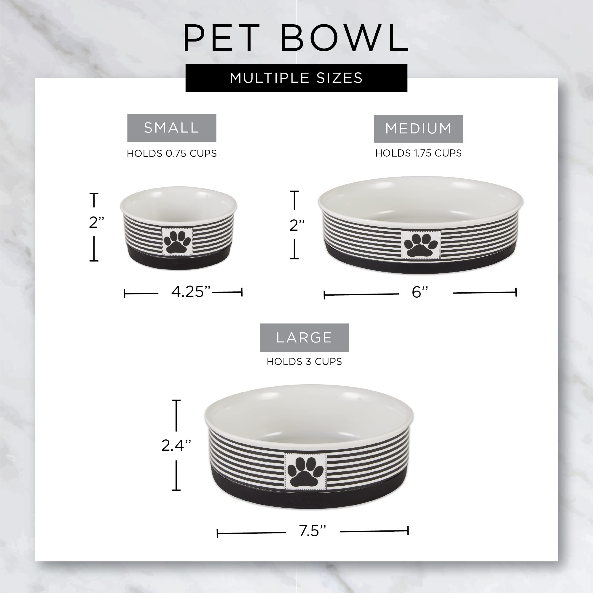Bone Dry Trellis Paw Print Pet Bowl Set Microwave & Dishwasher Safe, Non-Slip Silicone Bottom for Less Mess, Large 7.5x2.4, Bubb