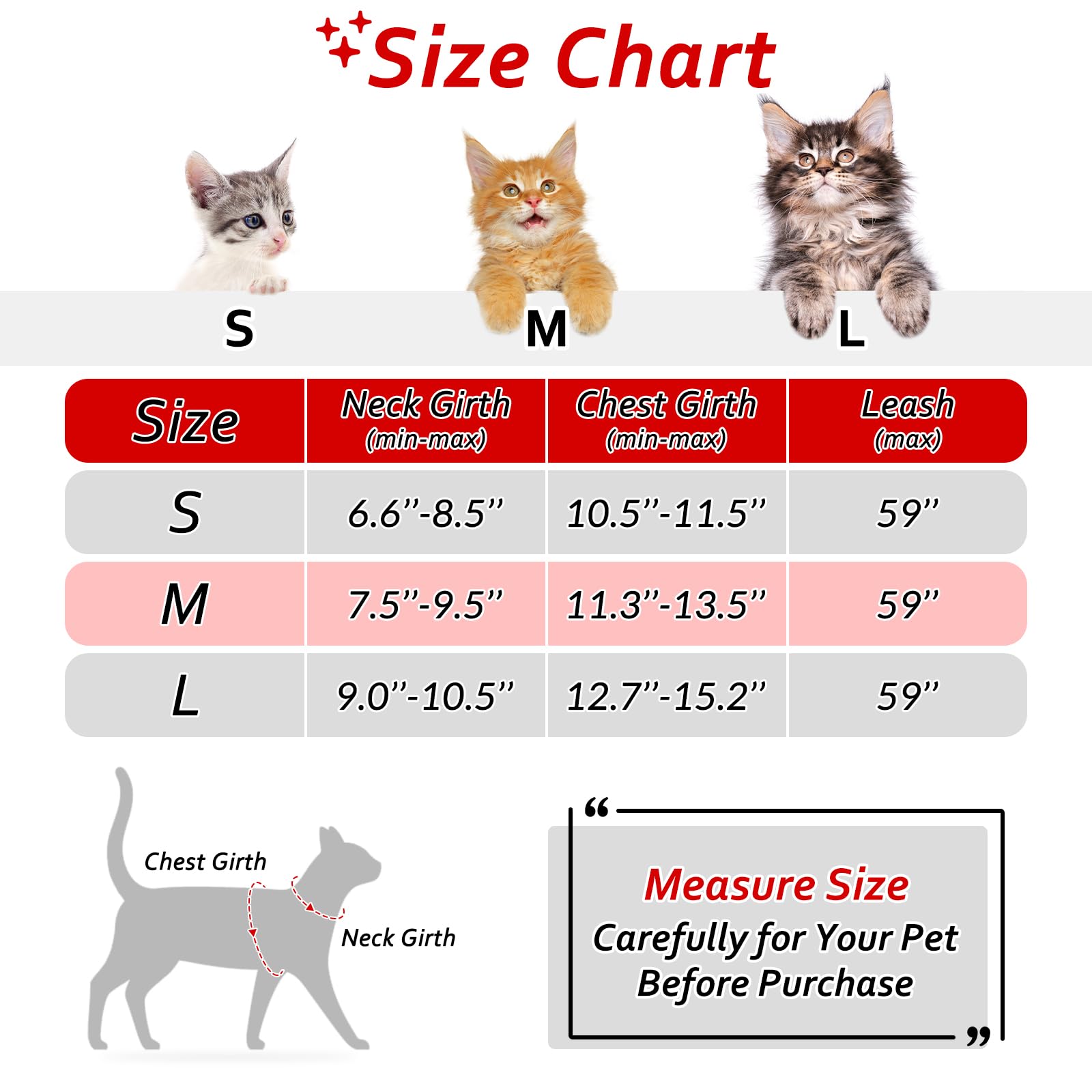 Catromance Cat Harness And Leash Set Escape Proof For Walking, Safe Adjustable Small Large Kitten Vest With Reflective Strip For Kitty, Easy Control Comfortable Soft Outdoor Harnesses, Red, Medium