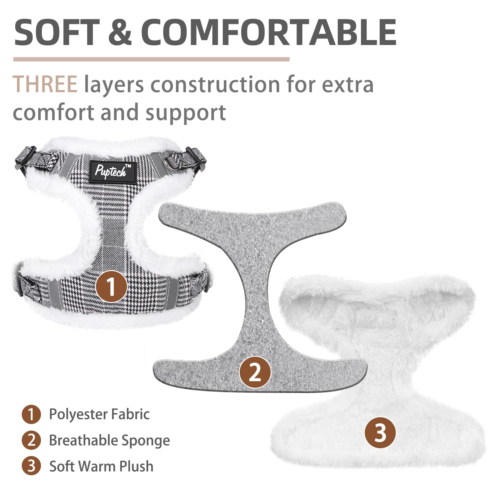 PUPTECK No Pull Dog Harness and Leash Set Reflective No Choke Step in Puppy Halter for XS Small and Medium Sized Dogs, Grey Plai