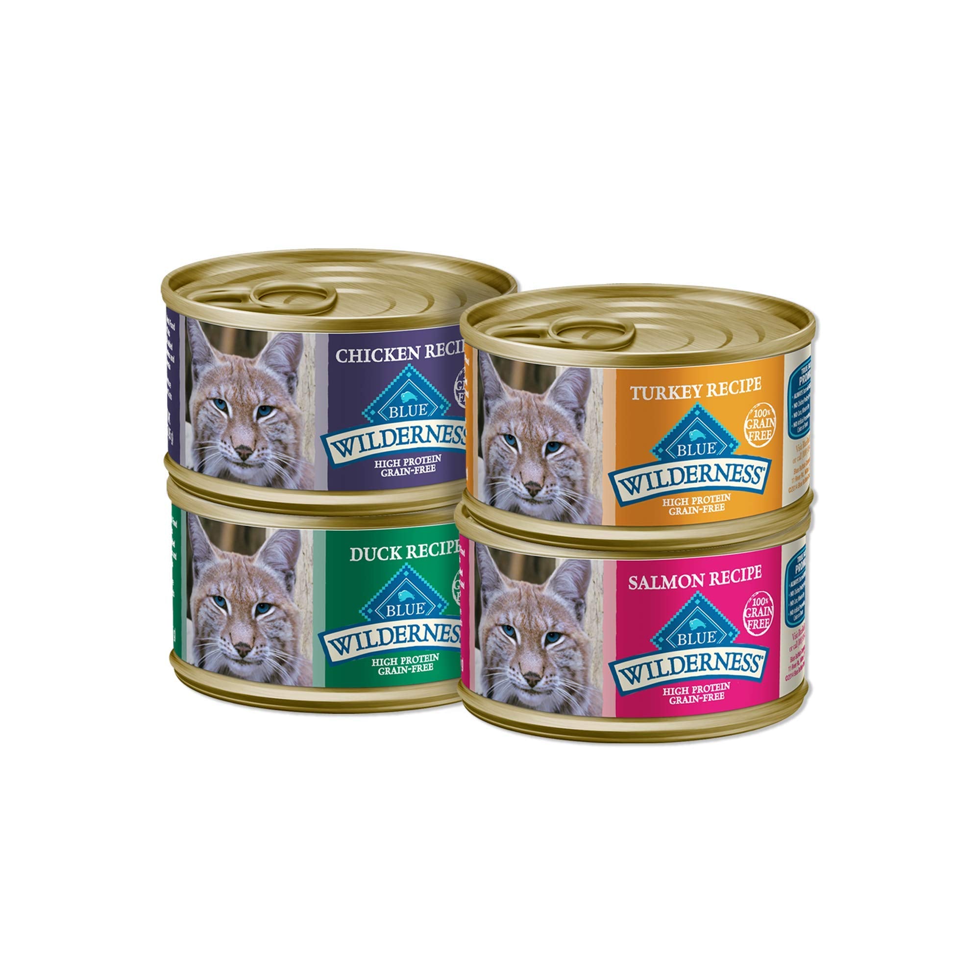 Blue Buffalo Wilderness High Protein Grain Free, Natural Adult Pate Wet Cat Food Variety Pack, Chicken, Salmon, Duck, and Turkey