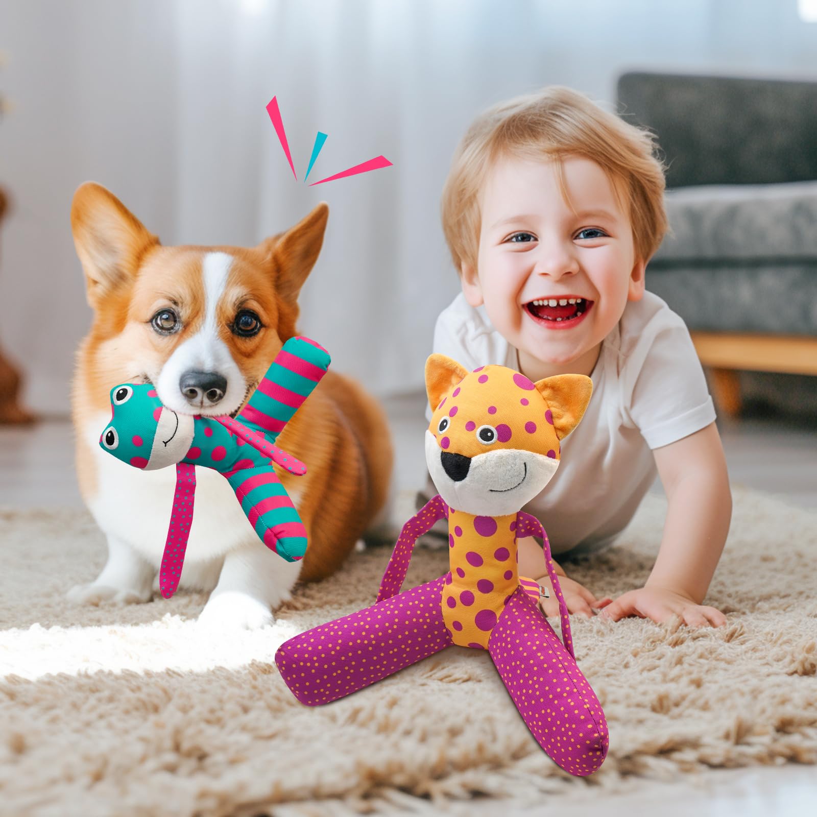 Lepawit Squeaky Dog Toys, Canvas Fabric Sturdy Dog Toy Built-In Crinkle Paper, Cute Leopard Interactive Dog Toys For Small And M