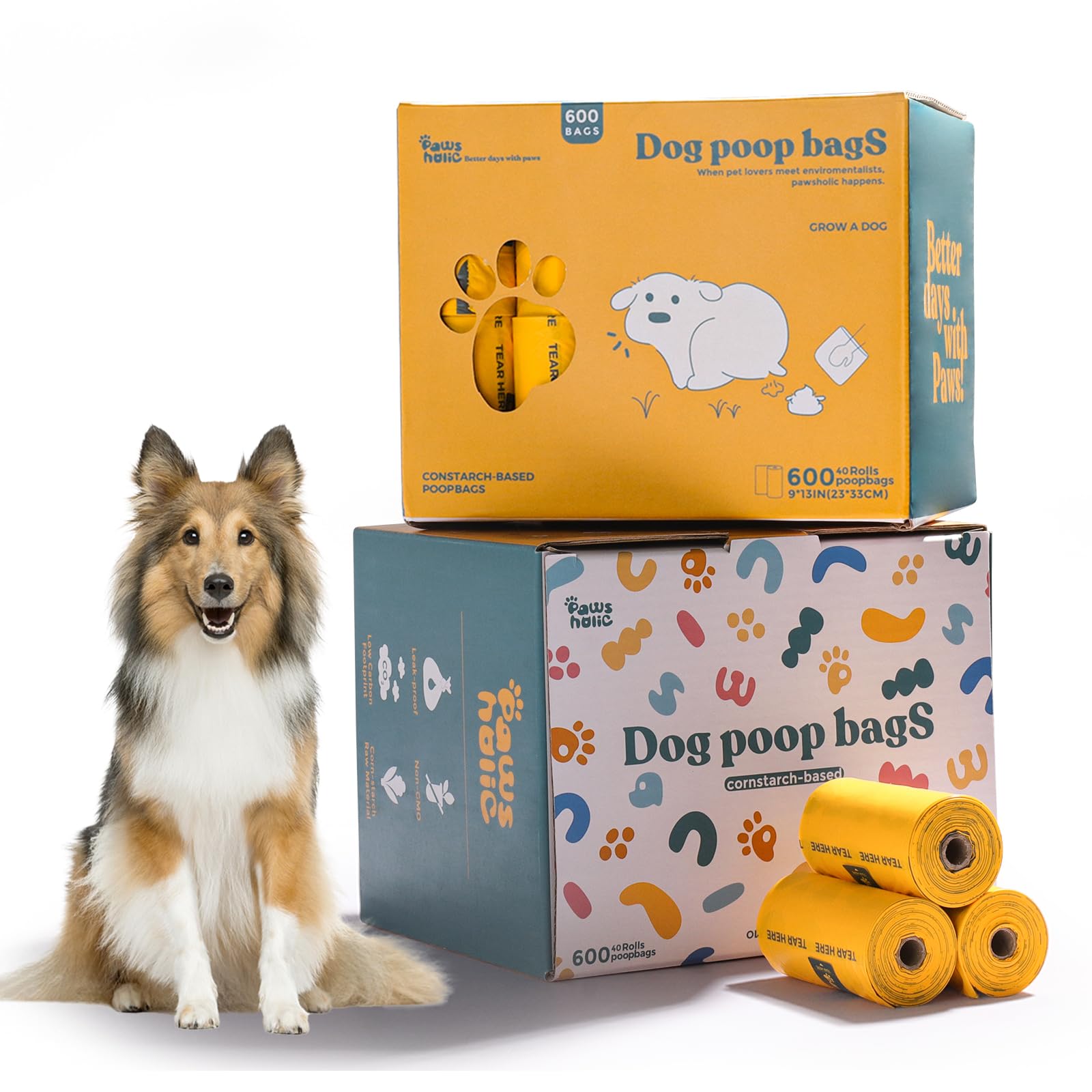 Dog Poop Bags Rolls Biodegradable Thickened Leak Proof Dog Waste Bags -600 Count 40 Rolls - Cornstarch Based Doggie Poop Bag For