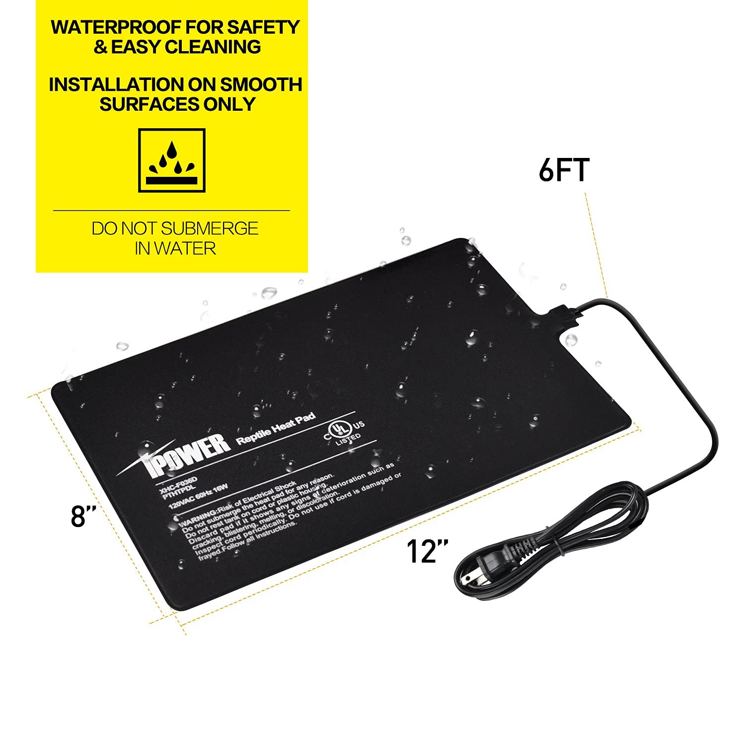 Ipower 8X12 Inch Reptile Heat Pad Under Tank Heater Terrarium Warmer Heating Mat And Digital Thermostat Controller For Turtles L