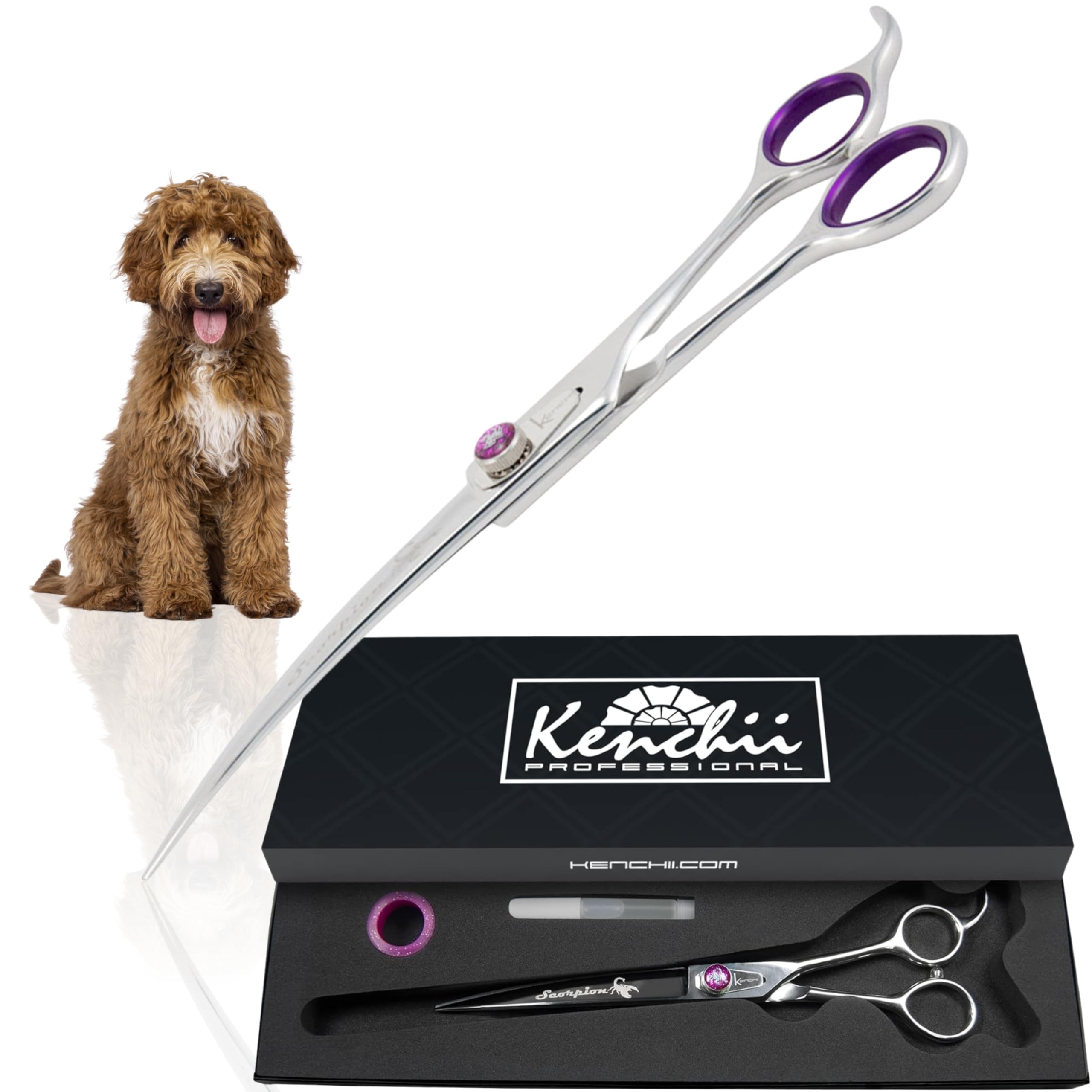 Kenchii Scorpion 8 Inch, Curved Grooming Scissors for Dogs and Pets - Premium Steel Scissors for Dog Grooming - Dog Shears Pet G