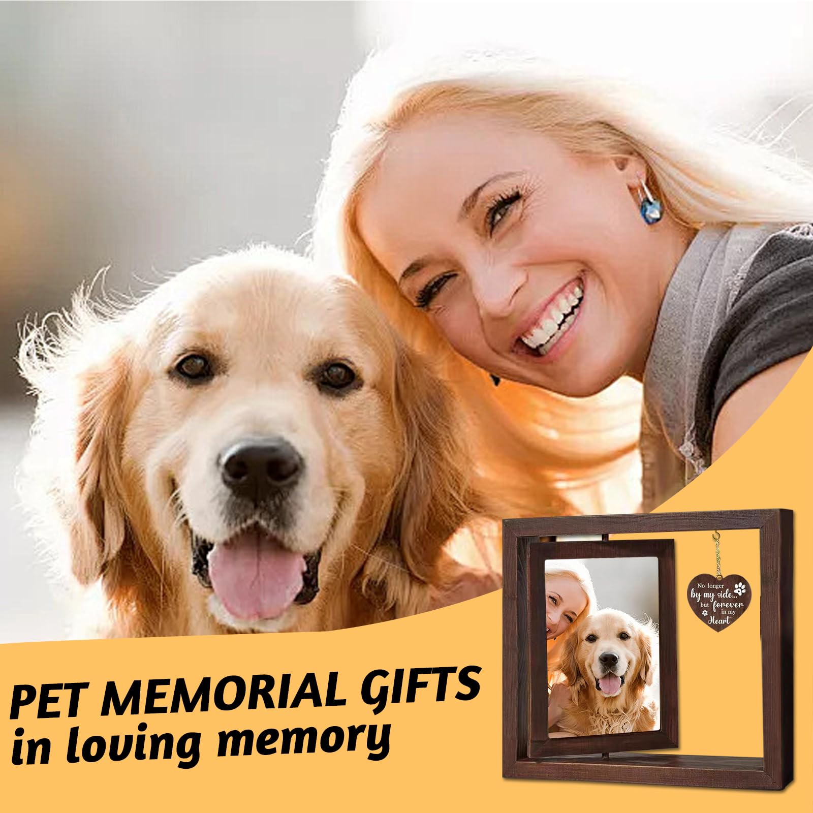 Bigladious Dog Memorial Gifts Picture Frame, Pet Memorial Gifts For Loss, Rotating Wooden Picture Frame For 4X6 Inches Photos, S