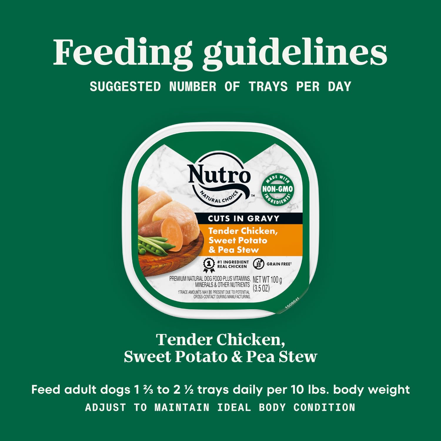 Nutro Adult Natural Grain Free Wet Dog Food Cuts in Gravy Tender Chicken, Sweet Potato & Pea Stew Recipe, 3.5 oz. Trays (24 Coun