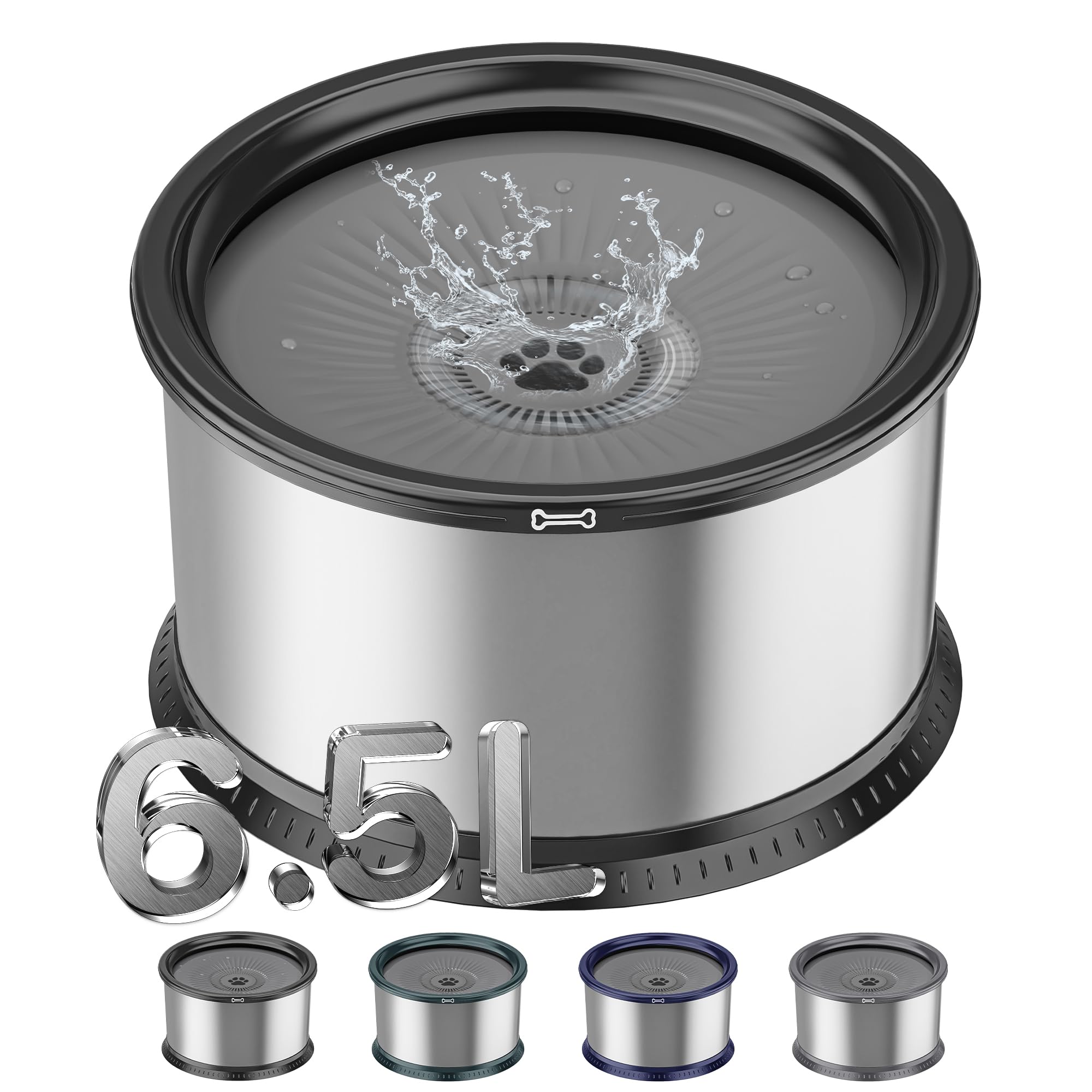 Twinsing 1.6 Gallon Dog Water Bowl, 6.5L/220Oz Stainless Steel No Spill Water Bowls For Large Dogs, Super Large Capacity Splash 