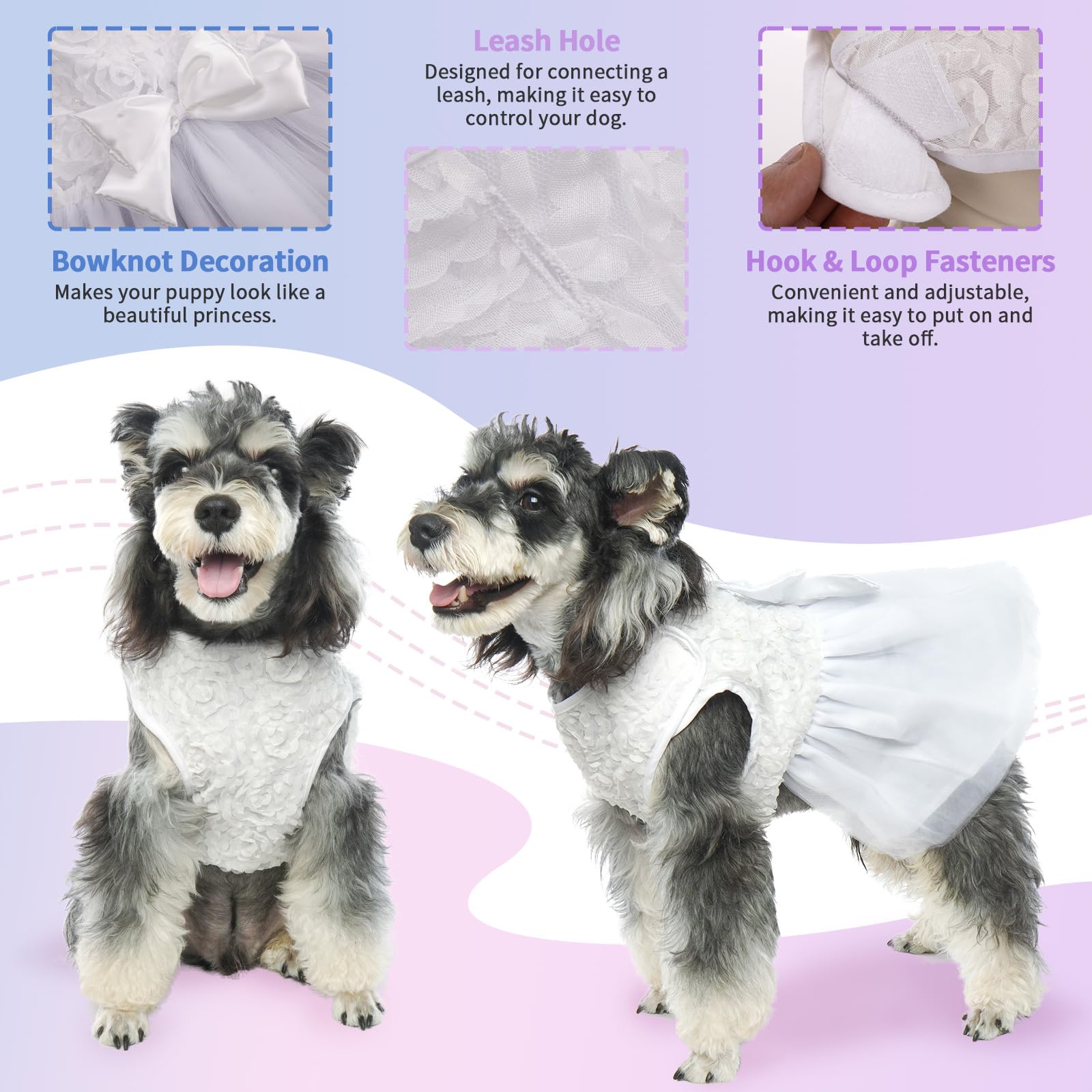 Qbleev Dog Dress, Dog Wedding Dress For Small Dogs Bowknot Dog White Dress Dog Wedding Attire Pet Dog Bride Costume Lace Tutu Skirt Halloween Dog Princess Dress Party Puppy Apparel Dog Formal Dress Xs
