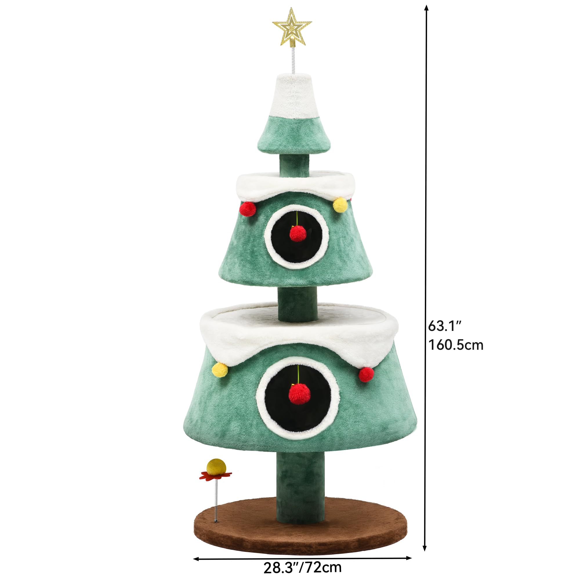 Yitahome 63 Christmas Cat Tree With Cat Teaser Toy, Cat Tower For Indoor Cats With 2 Cat House, Christmas Tree Design With Plu