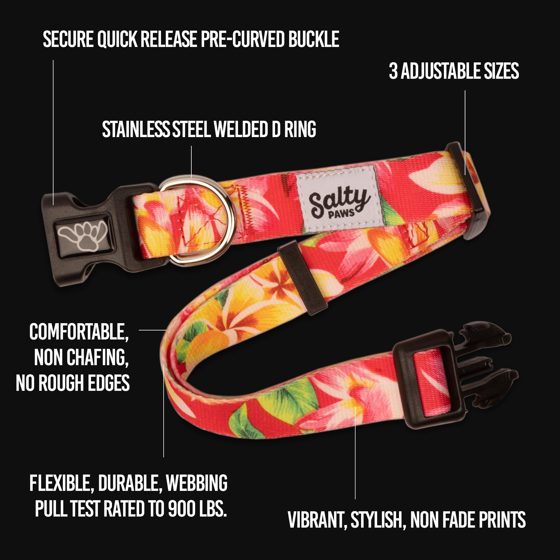 Shaka'S Salty Paws Boy & Girl Dog Collar Small Medium Large (Medium Dog Collar Adj. 14-20'' For Dogs 25-50 Lbs, Coral Camo)