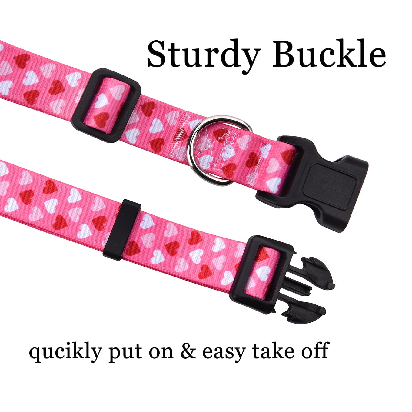 Mihqy Valentine'S Day Dog Collar And Leash Set - Adjustable Heart Dog Collar - Love Theme - Perfect For Small Medium Large Dogs(Pink Heart Set,Xs)