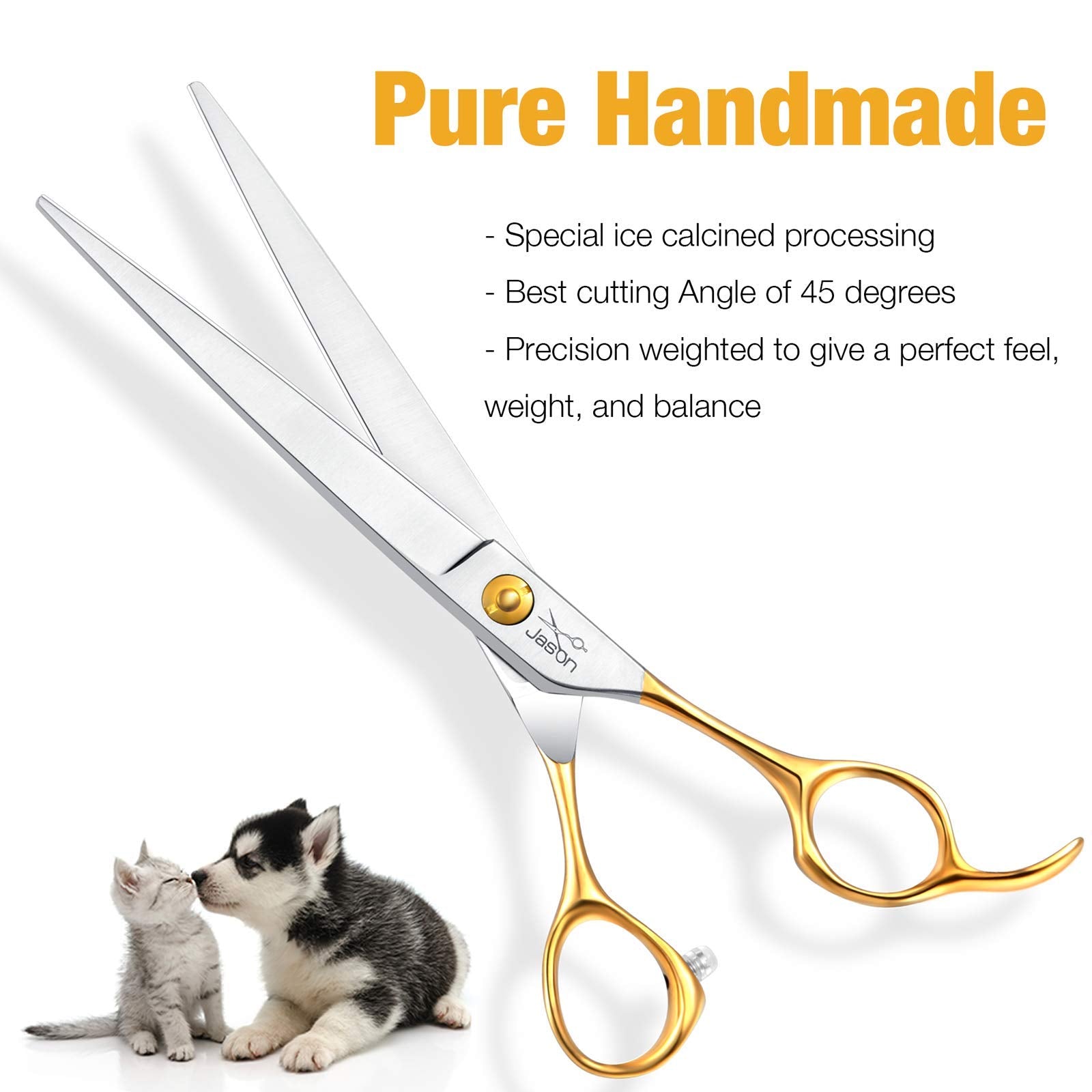 Jason 7.5' Dog Grooming Scissors Cats Trimming Shears Professional Pets Scissor Kit For Right Handed Groomers Gold Sharp Shear