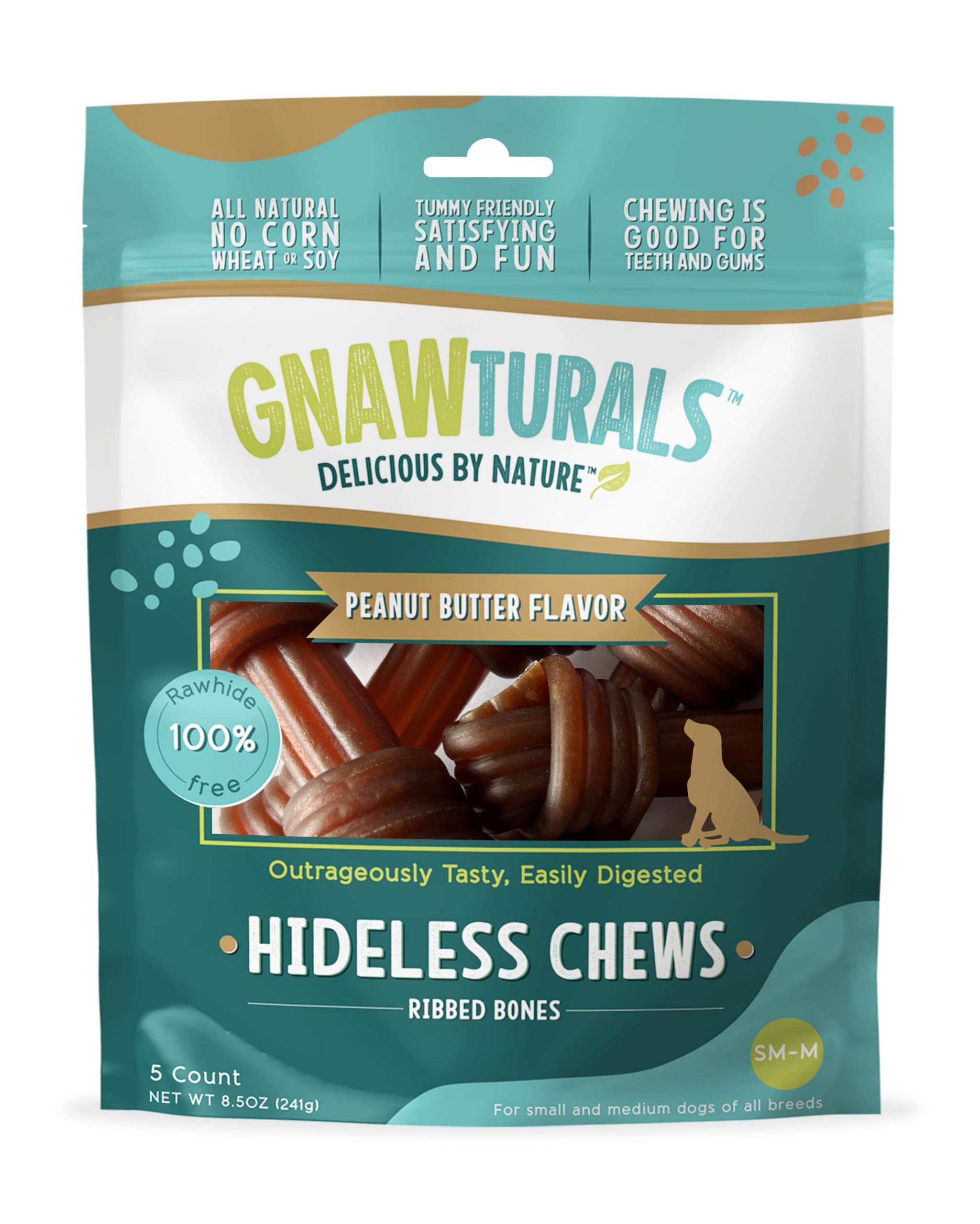 Gnawturals Rawhide Free Dog Chews | Ribbed Bones | for Medium - Large Dogs | Pumpkin, Psyllium Husk and Chicory Root for Easy Di