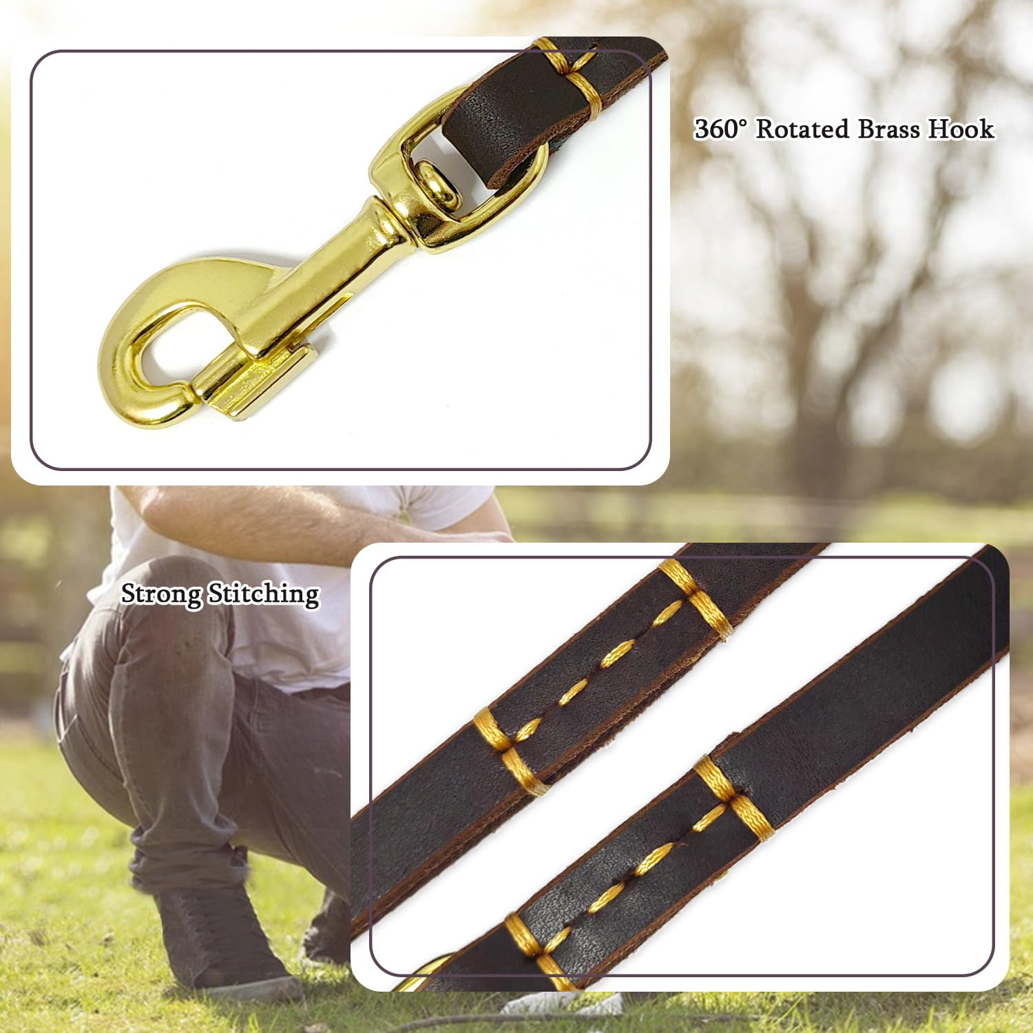 Lwbmg Leather Dog Leash For Small & Medium Dogs, 6Ft Soft Genuine Leather, Brown