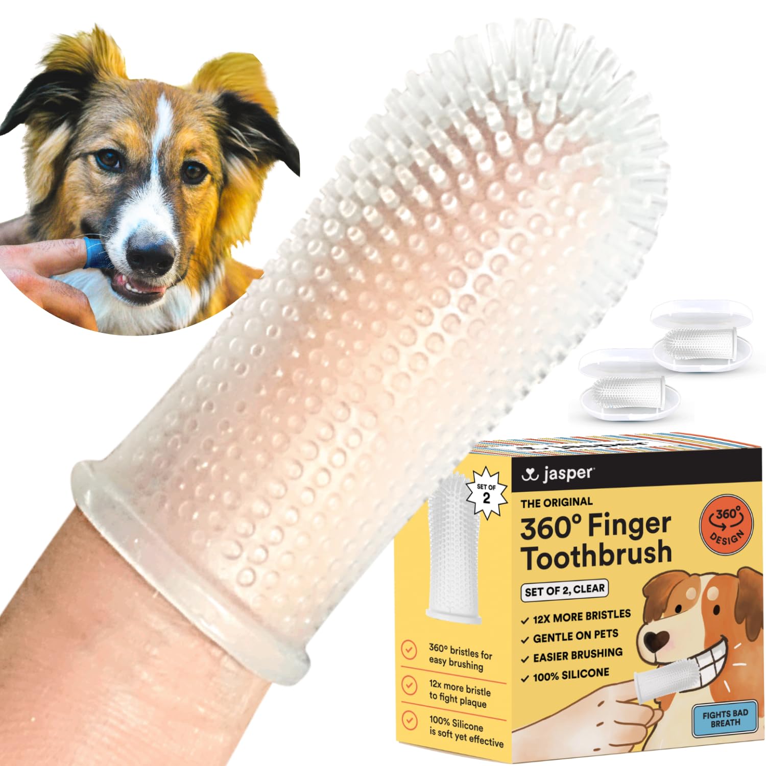 Jasper Dog Toothbrush, 360 Dog Tooth Brushing Kit, Cat Toothbrush, Dog Teeth Cleaning, Dog Finger Toothbrush, Use with Dog Tooth