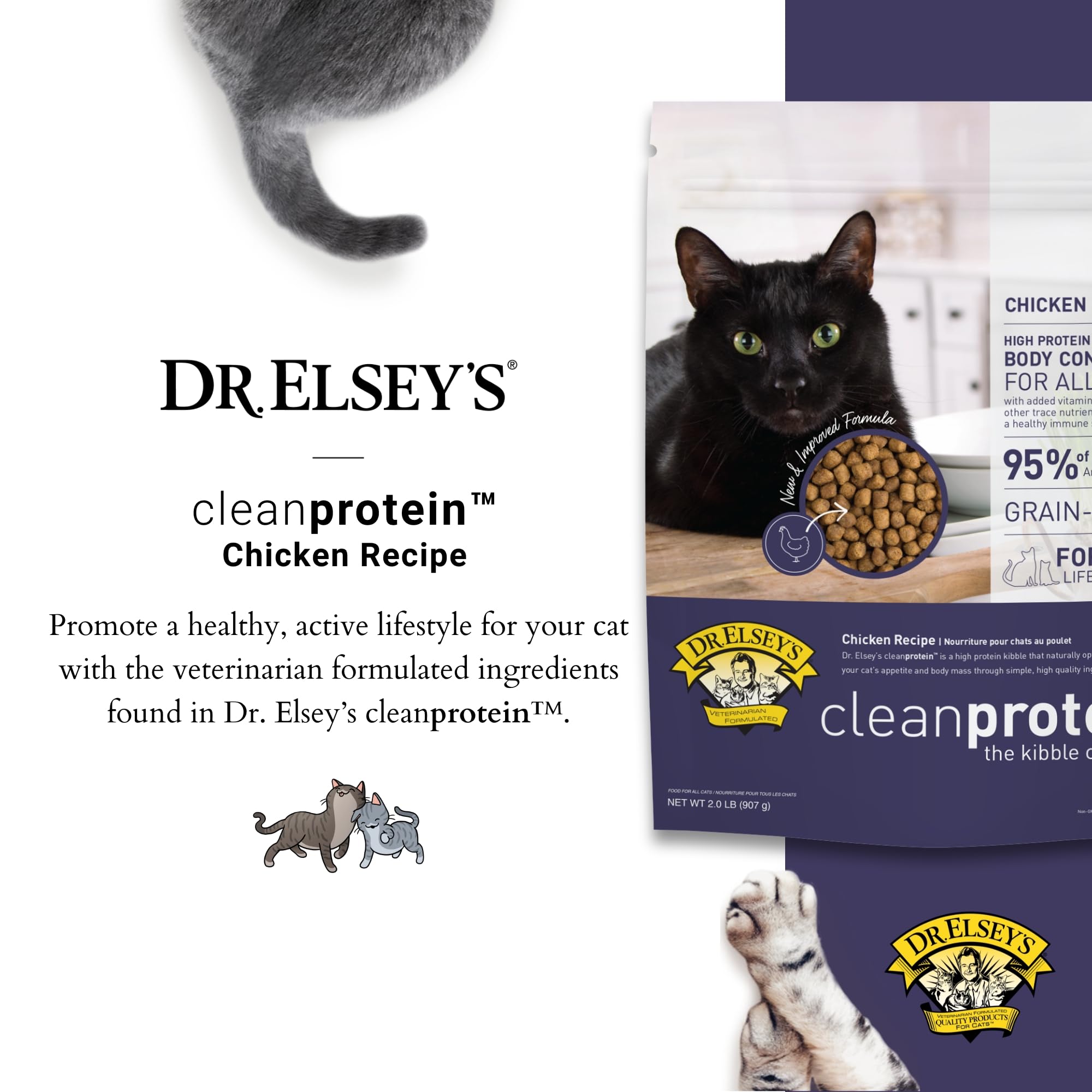 Dr. Elsey's Cleanprotein Chicken Cat Kibble, 2 lb Bag, Blue, Model 02200