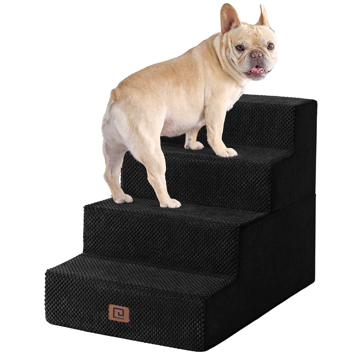 Eheyciga Dog Stairs For Bed 18”H, 4-Step Dog Steps For High Bed, Pet Steps For Small Dogs And Cats, Non-Slip Balanced Dog Indoor Ramp, Black