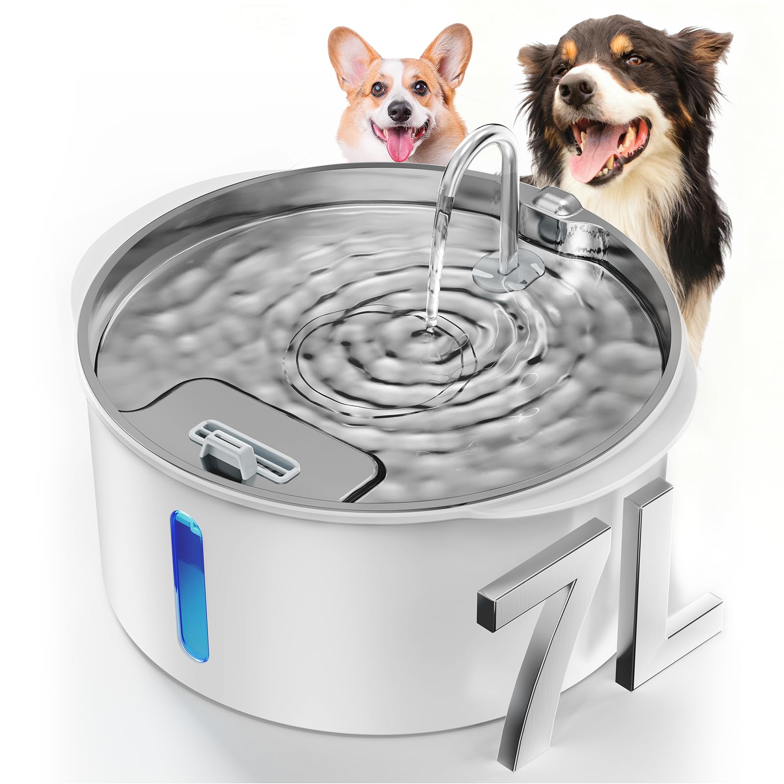 Pektaco Dog Water Fountain for Large Dogs, 1.8Gal/7L Pet Water Fountain, Dog Water Bowl Dispenser with Viewing Window & LED, Sup