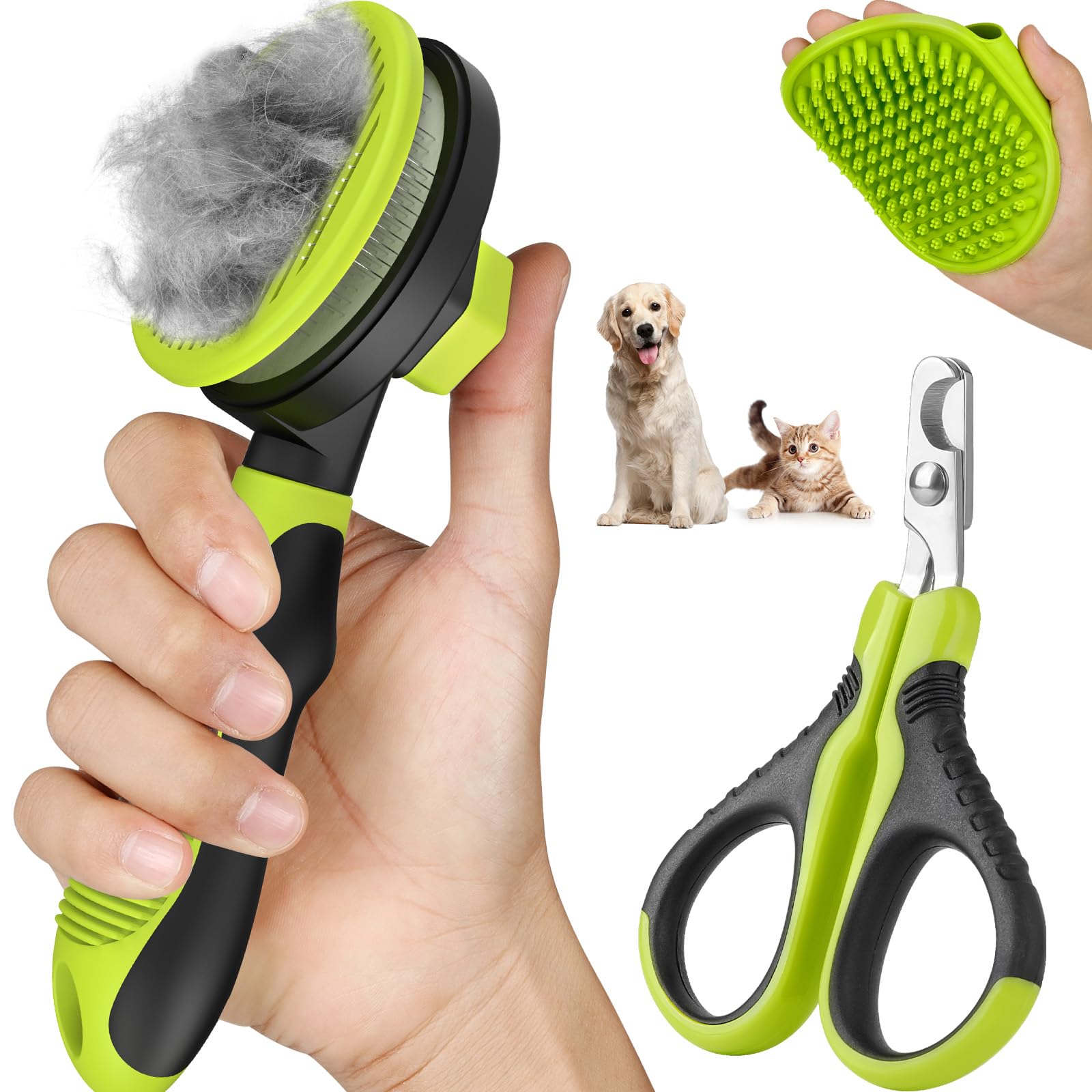 3Pcs Cat Grooming Kit | Brush For Shedding | Nail Clipper | Trimmer | Bath Brush For Long And Short Haired Indoor Cats - Premium