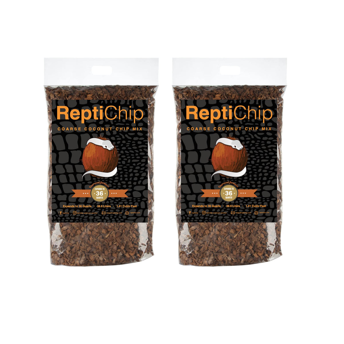 Reptichip Coconut Substrate For Reptiles 2 Pack Of 36 Quart Loose Coarse Coconut Husk Chip Reptile Bedding For Ball Pythons, Tortoises, Geckos, Frogs, Snakes Or Lizard Terrarium Tanks