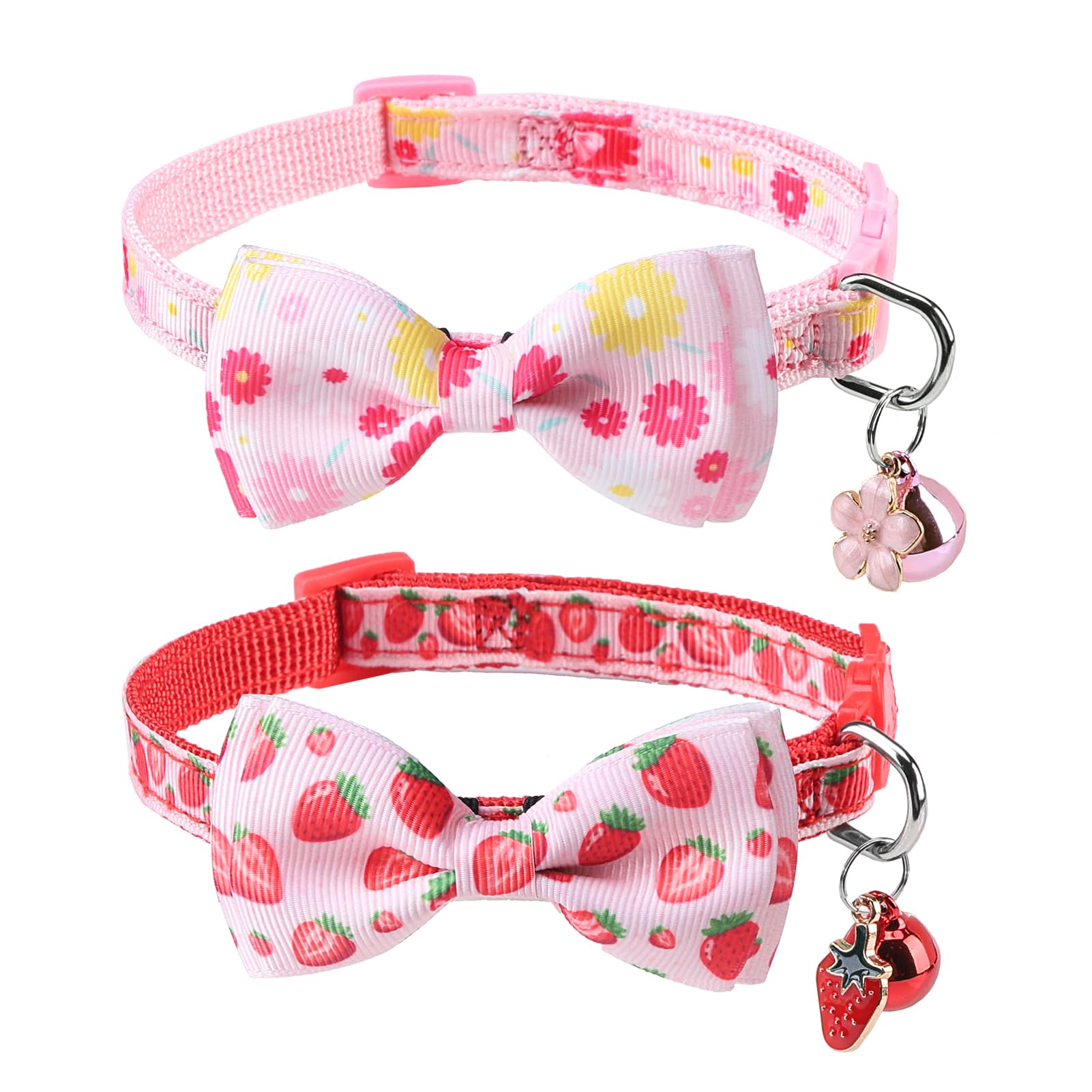 Scenereal Breakaway Cat Collar With Bell, 2 Pack Safety Adjustable Cat Collars With Pendant, Pink Personalised Puppy Kitten Coll