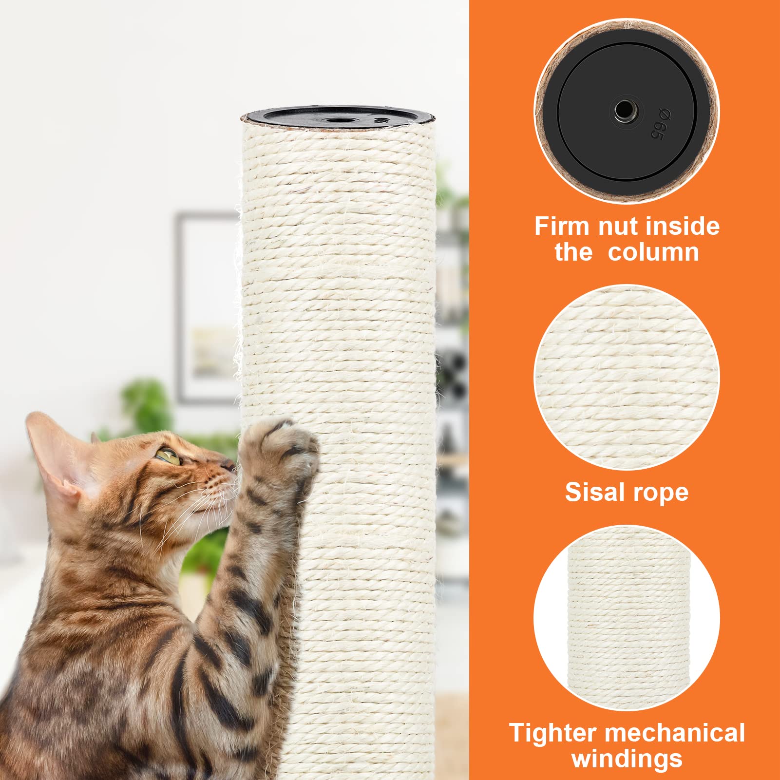 PETUOL Cat Scratching Post Replacement - 15.7" Sisal Pole for Indoor Kittens, M8+White01, Model G500, 4 PCS Set