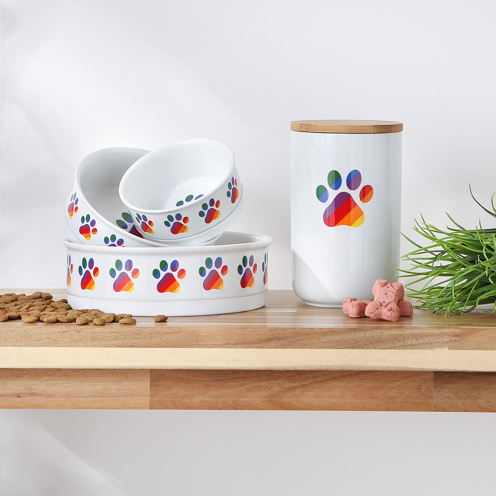 DII Pet Bowl Rainbow Paw, Large 7.5Dx2.4H (Set of 2)