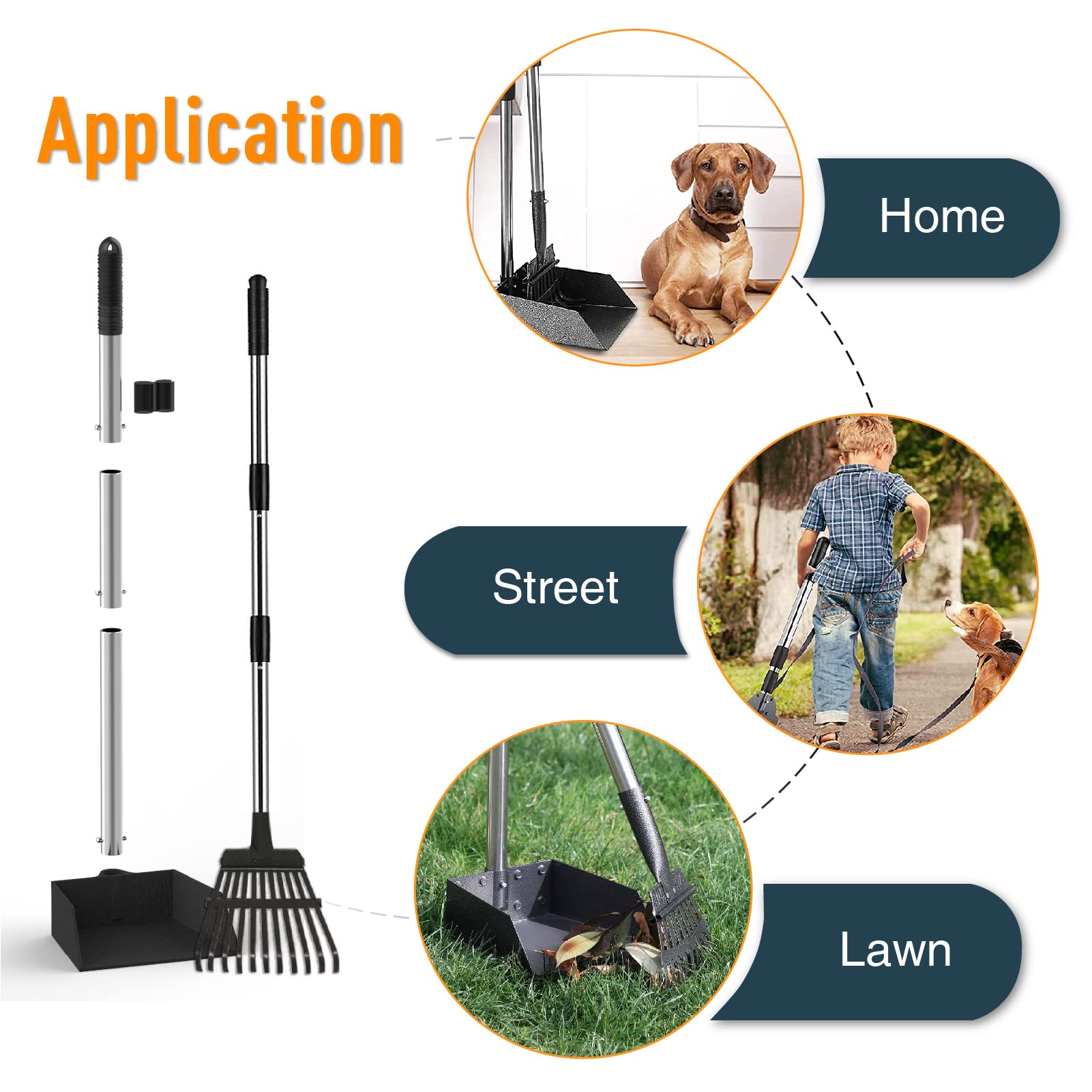 Sunlax Pet Pooper Scooper For Large Dog, Height Adjustable Poop Scoop Removal Picker With Long Handle Extra Large Tray - Easy To Wash